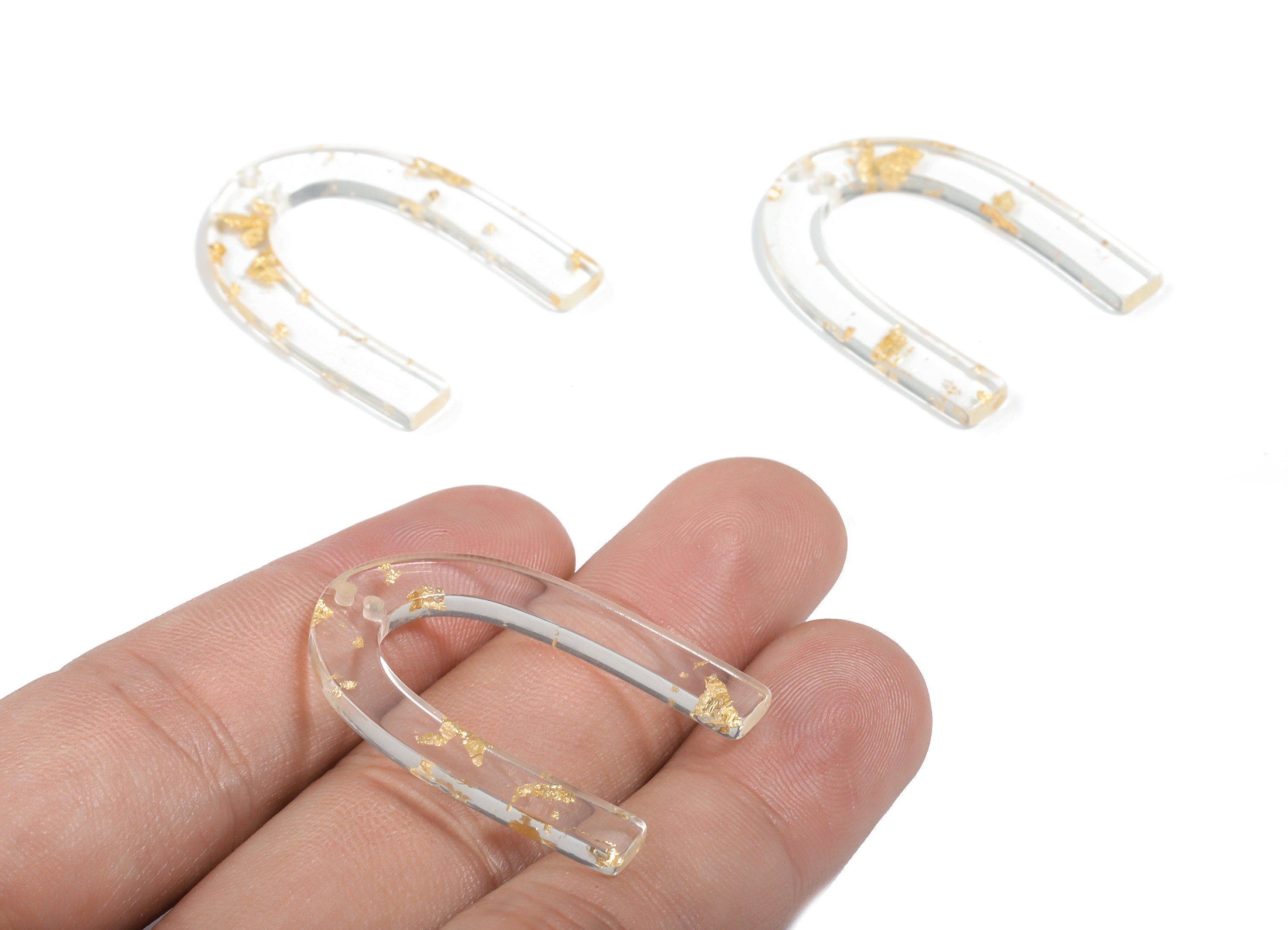Acrylic U Earring Connectors - Horsehoe Earring Charms - Gold Foil & Confetti - Color Code: A255 - 34.61x26.25x2.55mm - AC1114-A255 - DOMEDBAZAAR