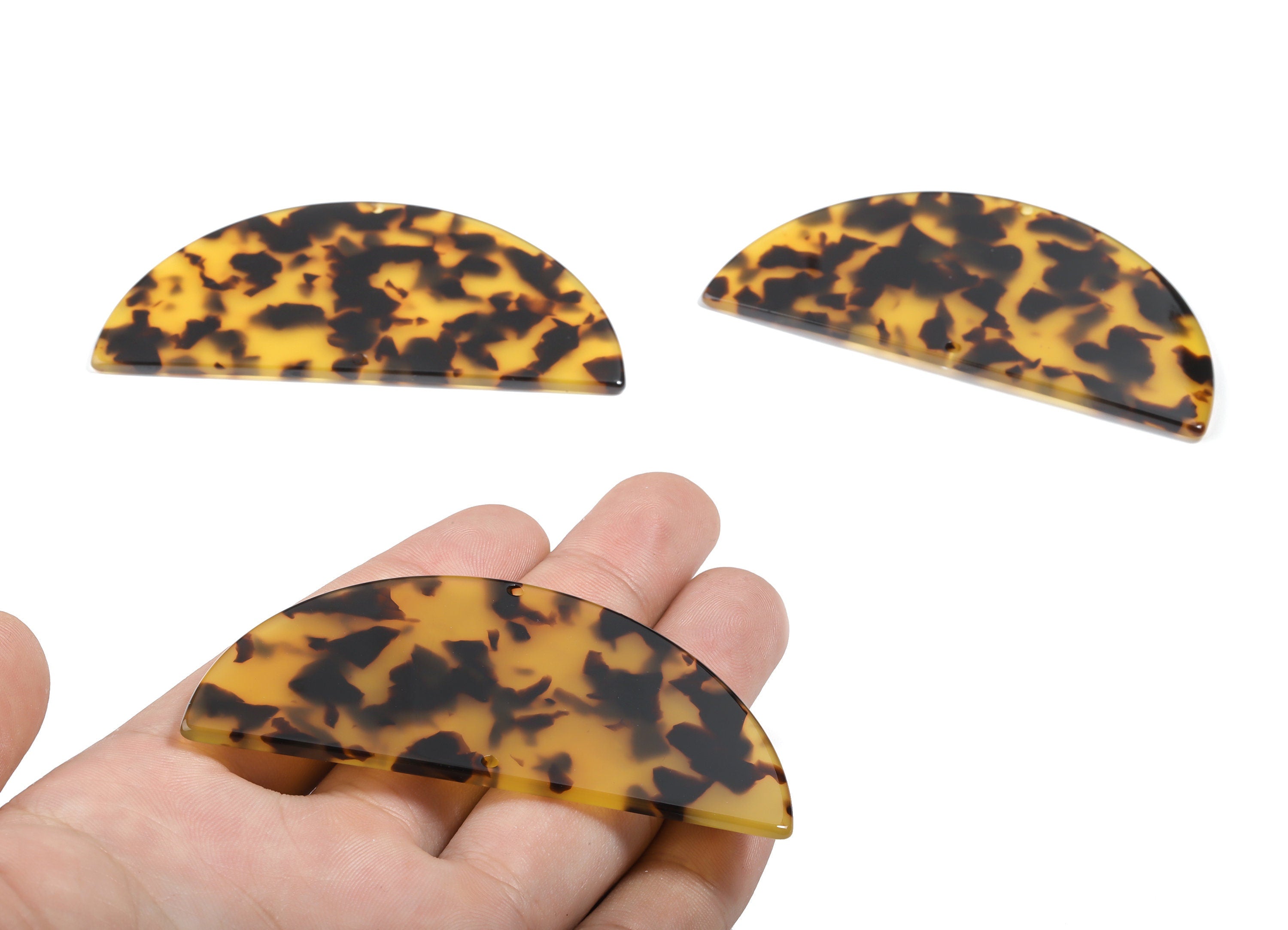 Acetate Big Semi circle Earring Connector - Half Moon Charm - Tortoise Shell - 2 Holes - Color Code:A02 - 77.8x38.9x2.6mm - AC1864-A02 - DOMEDBAZAAR