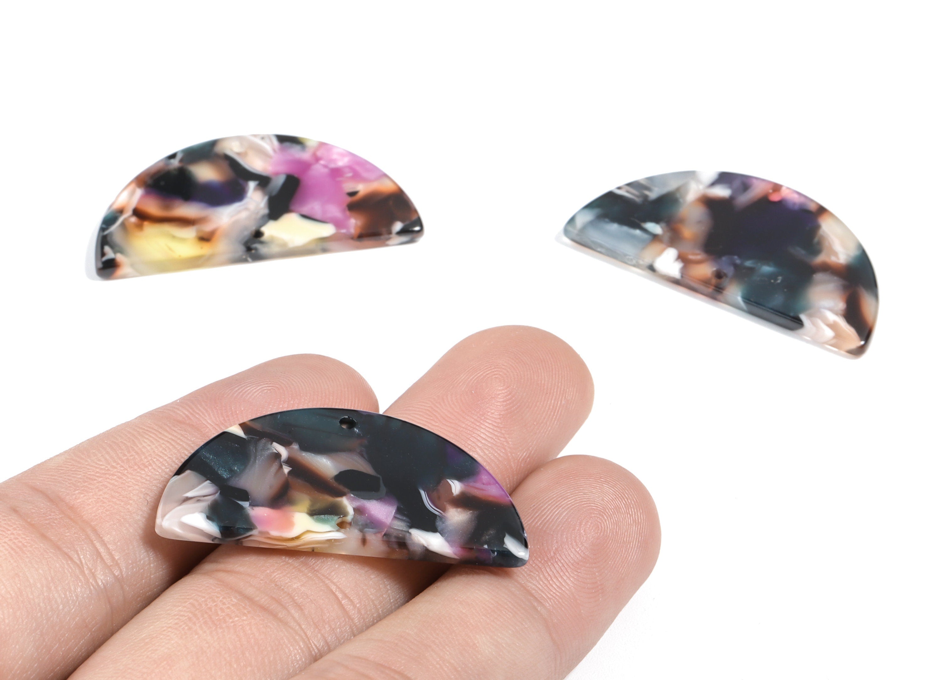 Acetate Semicircle Connectors - 2 Holes - Half Moon Earrings - Earring Findings - Color Code:A11 - 37.2x18.55x2.4mm - AC1794-A11 - DOMEDBAZAAR