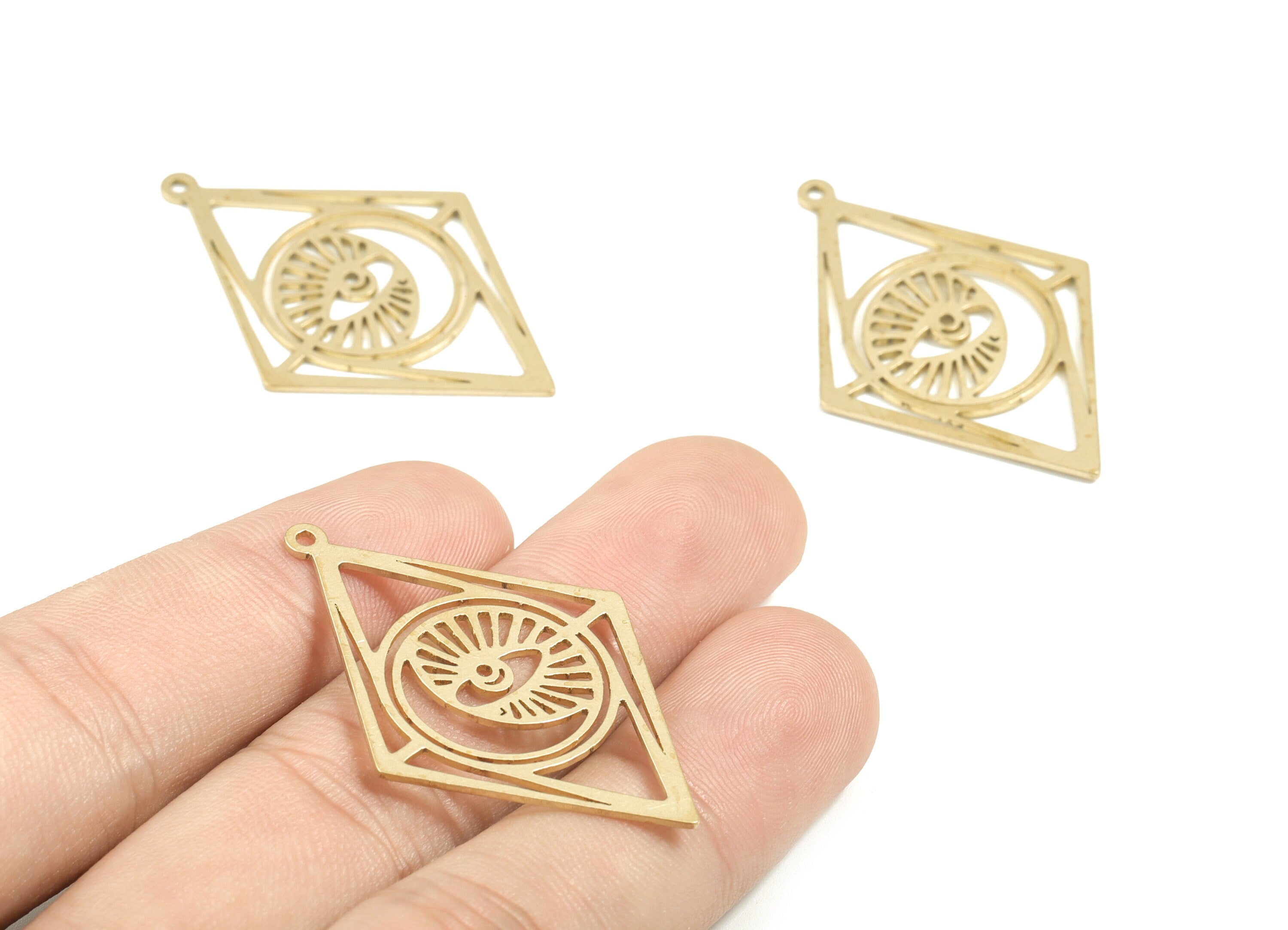 Brass Rhomboid Eye Earring Charms - Raw Brass Rhomboid Eye Pendant - Rhomboid Necklace Charms - Jewelry Supplies - 42x27.86x0.84mm - PPM1740 - DOMEDBAZAAR