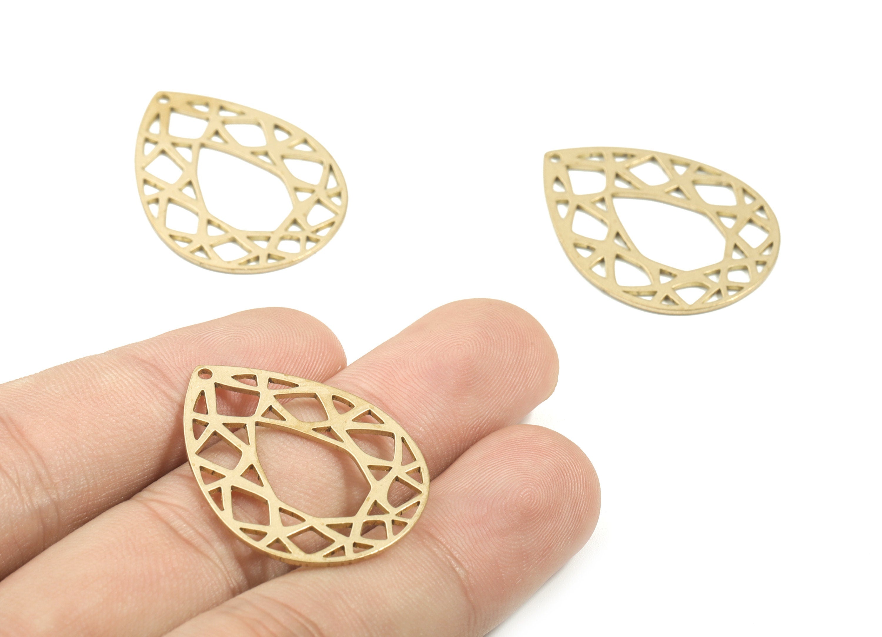 Brass Tear Drop Earring Charms - Raw Brass Drop Pendant - Tear Necklace Charms - Jewelry Supplies - 31.8x23.71x0.8mm - PPM1735 - DOMEDBAZAAR