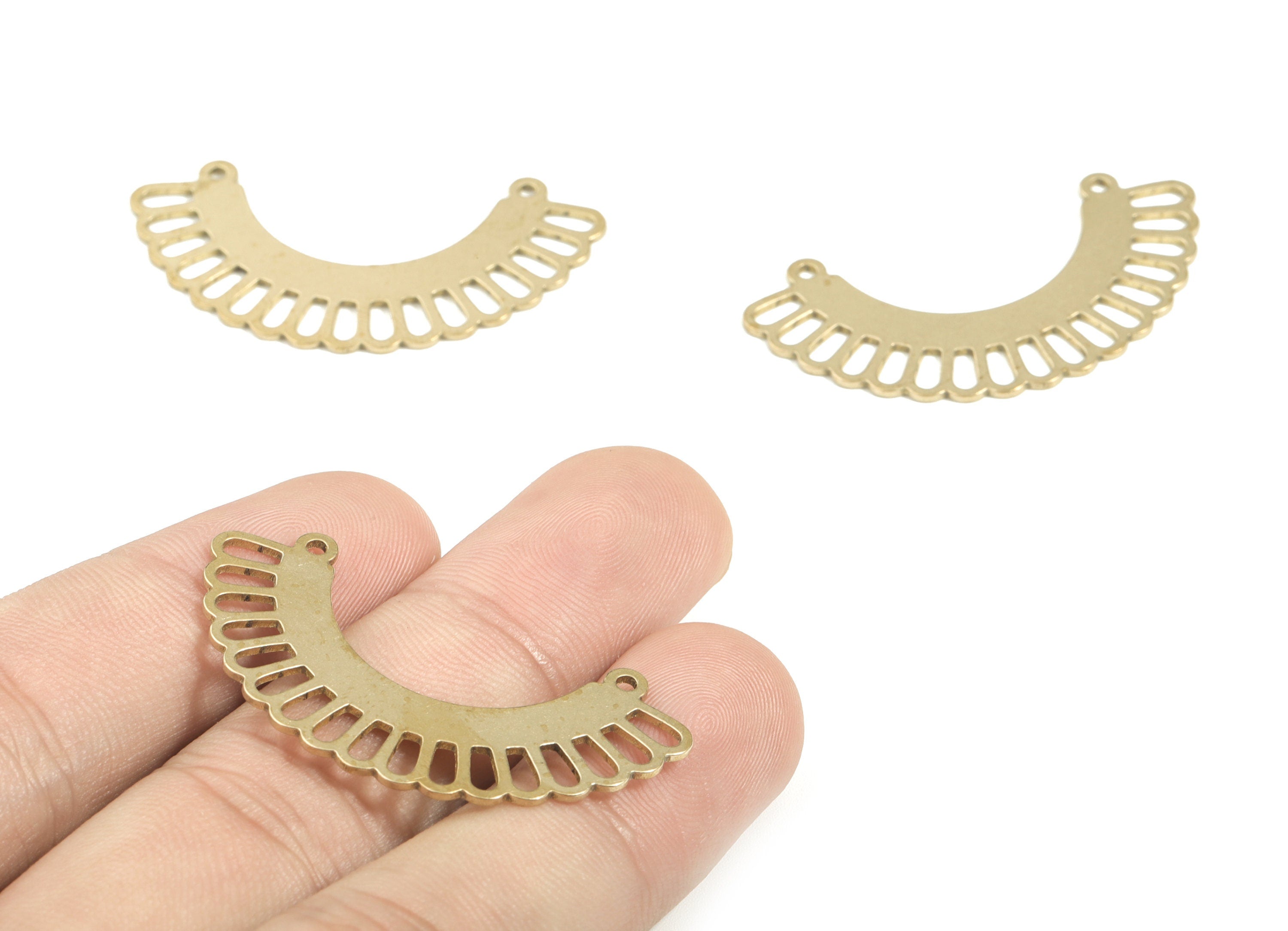 Brass Half Moon Earring Charms - Raw Brass Semi Circle Pendant - Double Hole Necklace Charms - Jewelry Supplies - 41.1x20.5x0.82mm - PPM1737 - DOMEDBAZAAR