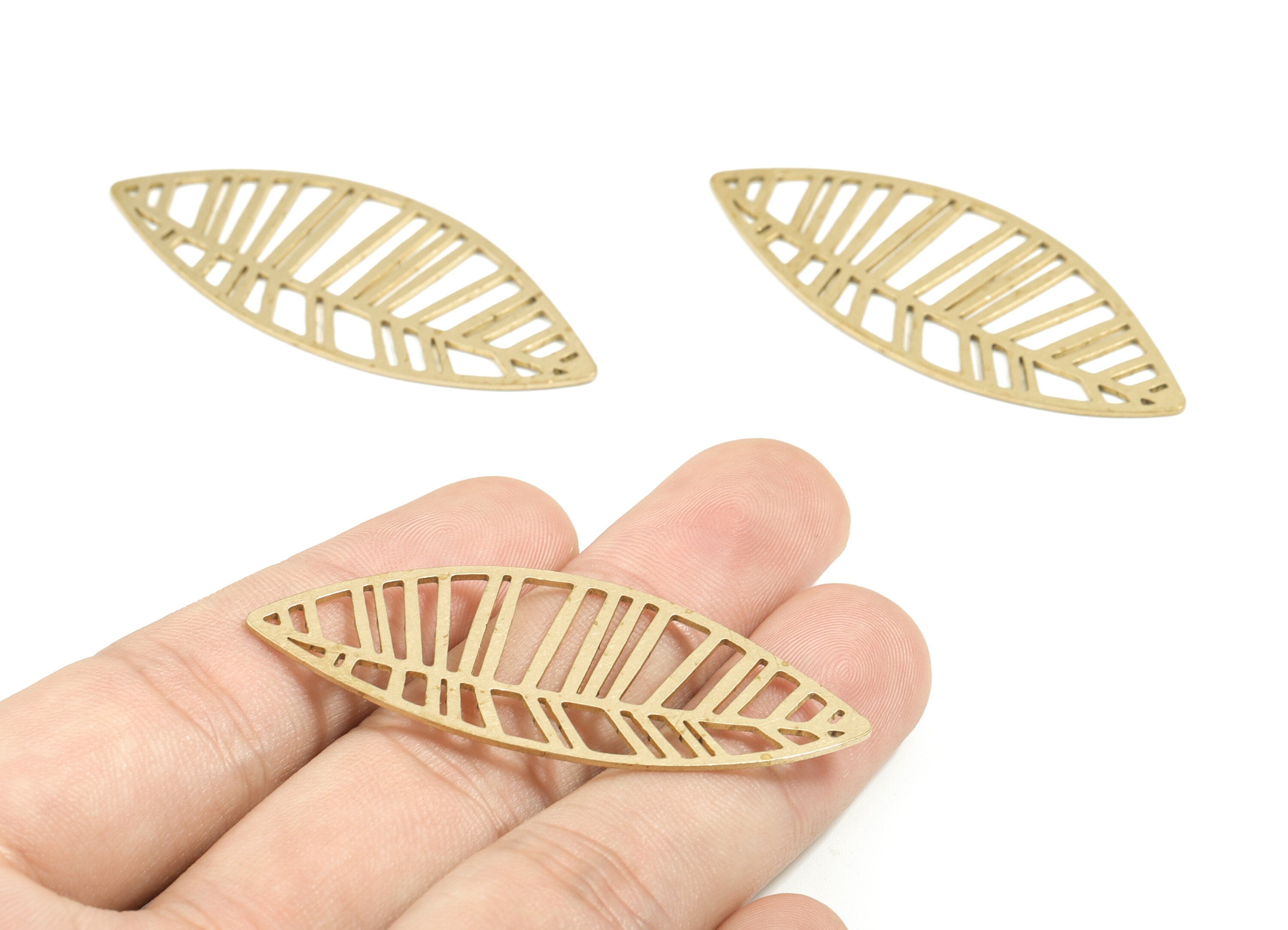 Brass Leaf Earring Charms - Raw Brass Leaf Pendant - Leaf Necklace Charms - Earring Findings - Jewelry Supplies - 54.8x22.2x0.82mm - PPM1738 - DOMEDBAZAAR