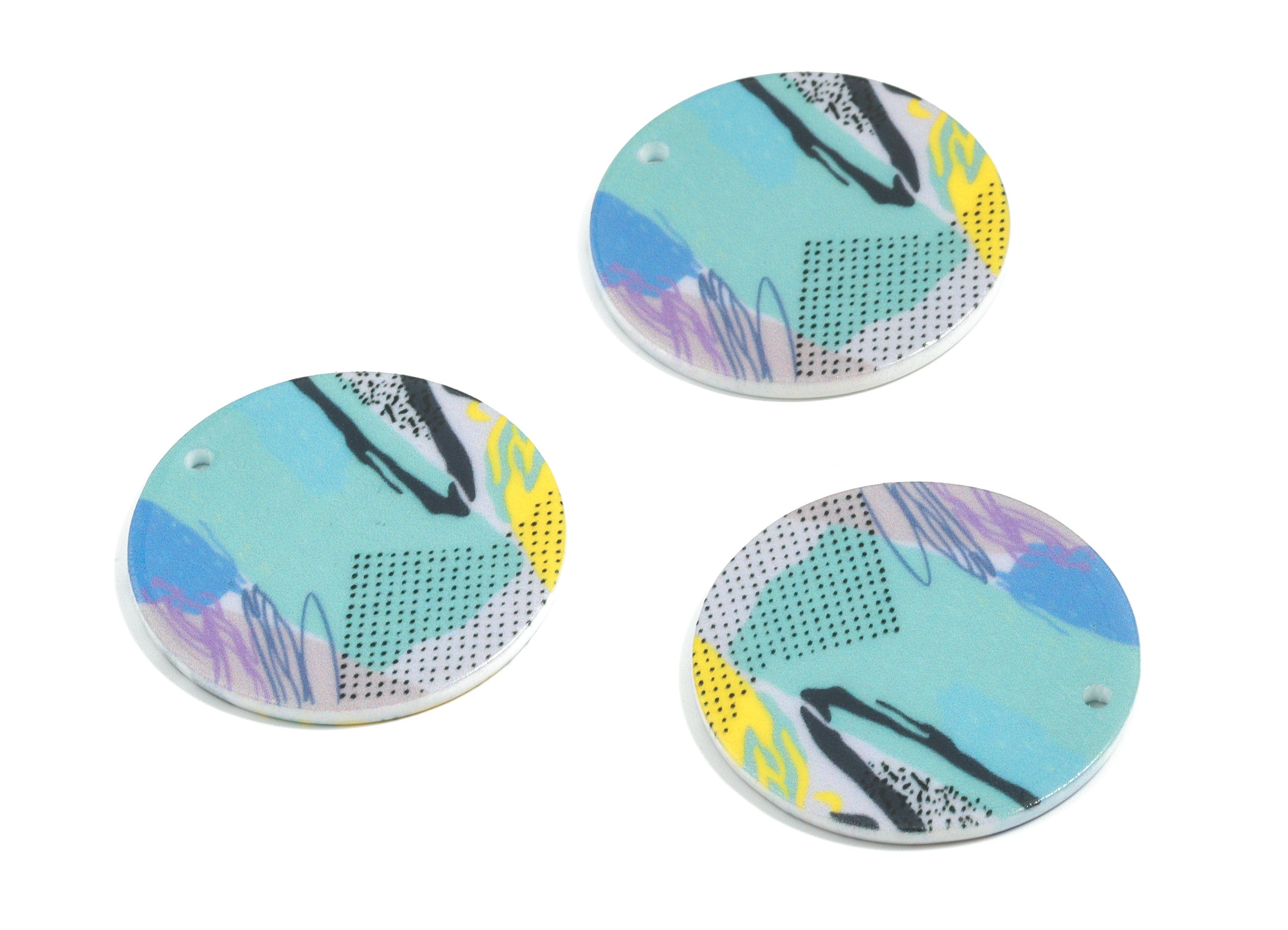 Acrylic Round Earring Charms - Printing Circle Acrylic Pendant - Jewelry Supplies - Color Code: B1 - 34.47x34.47x2.11mm - AC1874-B1 - DOMEDBAZAAR