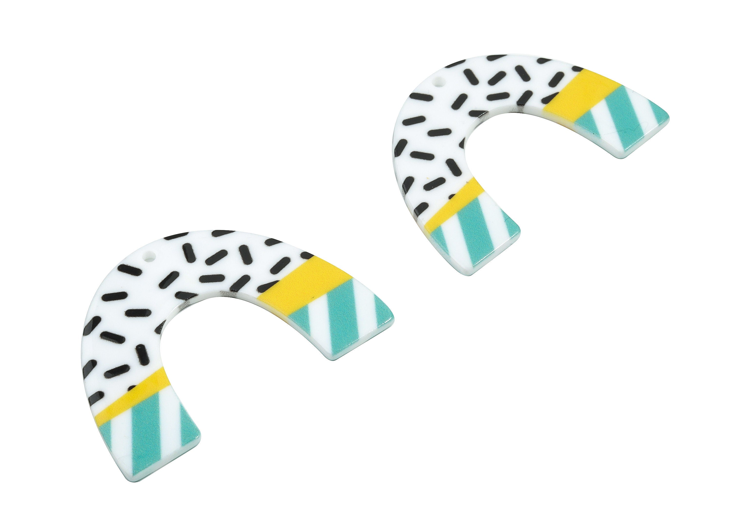 Acrylic U Earring Charms - Printing Geometric Acrylic Pendant - Jewellery Supplies - Color Code: B5 - 49.52x34.82x2.19mm - AC1872-B5 - DOMEDBAZAAR