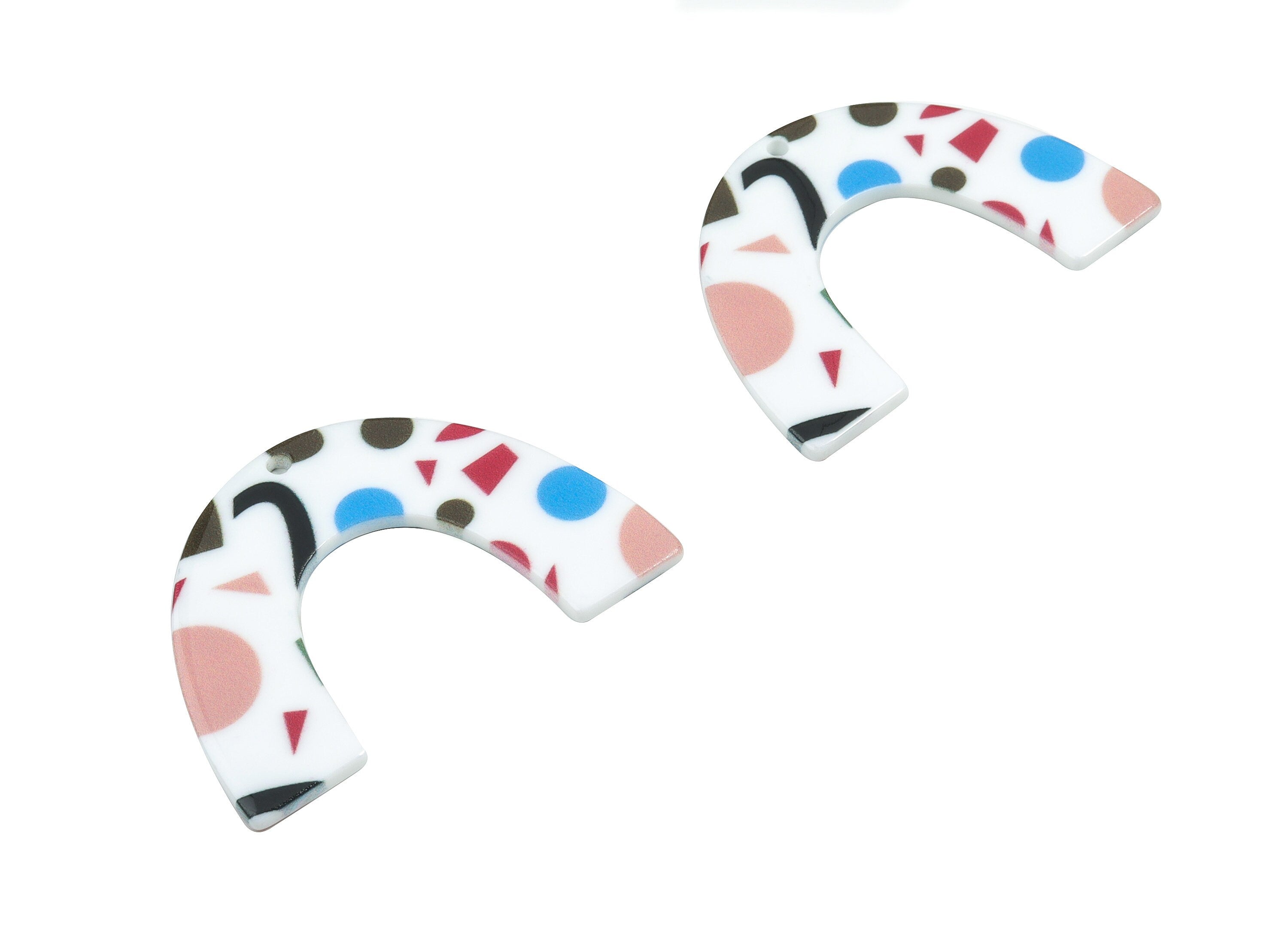 Acrylic U Earring Charms - Printing Geometric Acrylic Pendant - Jewelry Supplies - Color Code: B6 - 49.45x35.02x2.19mm - AC1872-B6 - DOMEDBAZAAR