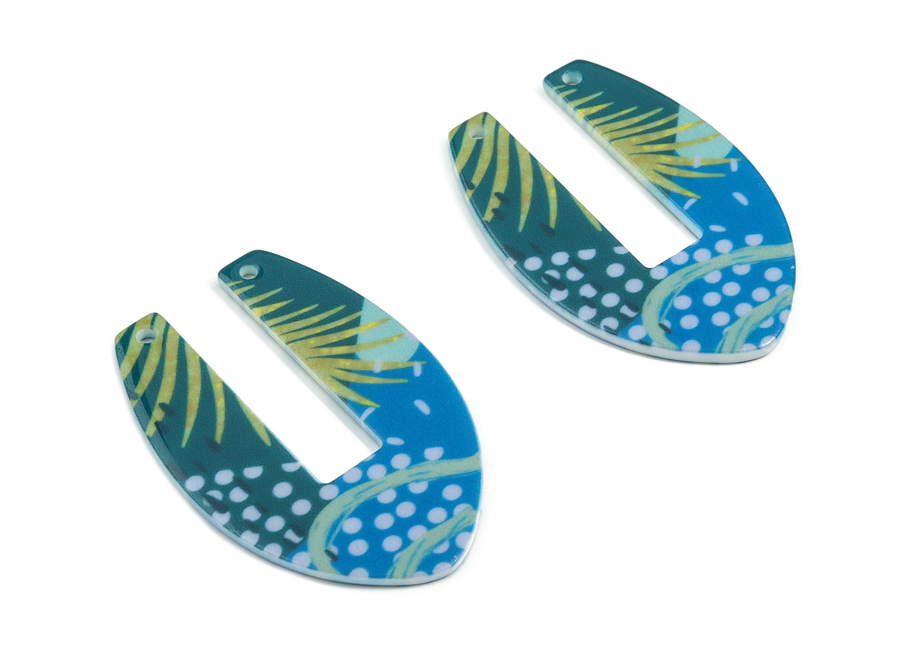 Acrylic U Connector - Printing Geometric Acrylic Charms - Jewelry Supplies - Color Code: B2 - 49.63x34.38x2.12mm - AC1873-B2 - DOMEDBAZAAR