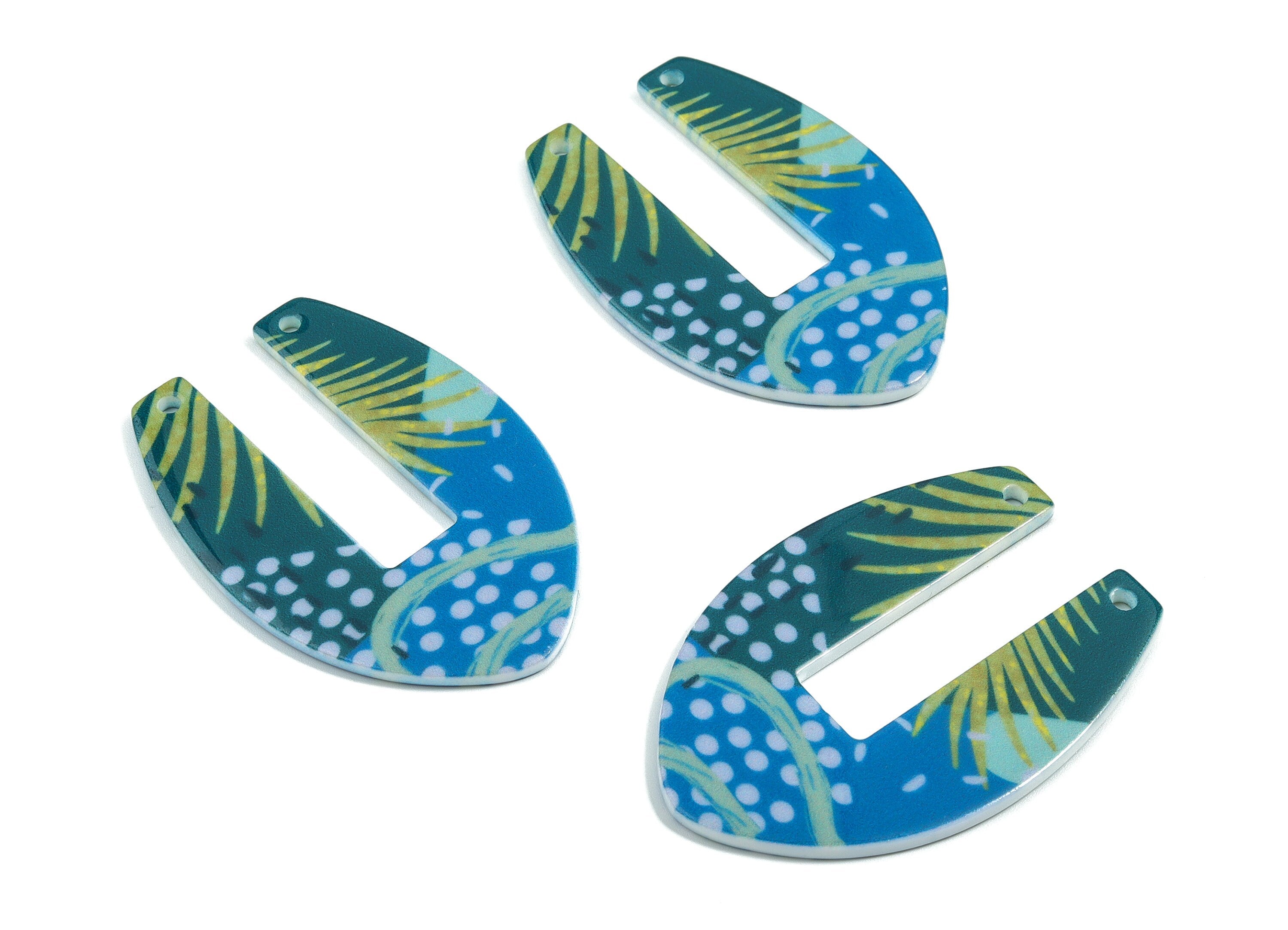 Acrylic U Connector - Printing Geometric Acrylic Charms - Jewelry Supplies - Color Code: B2 - 49.63x34.38x2.12mm - AC1873-B2 - DOMEDBAZAAR