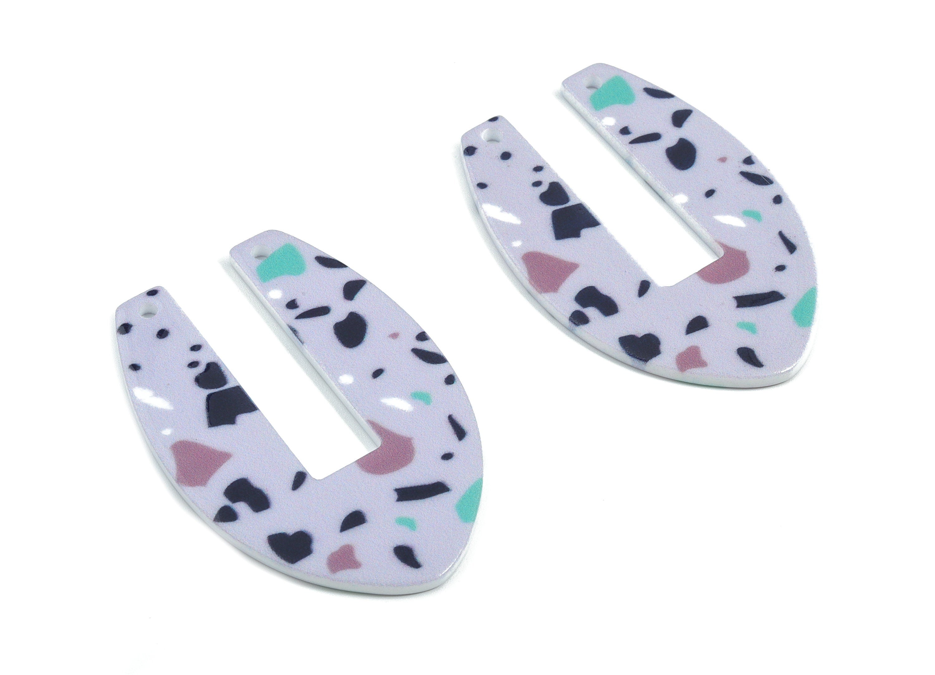 Acrylic U Connector - Printing Geometric Acrylic Charms - Jewelry Supplies - Color Code: B4 - 49.83x34.11x2.32mm - AC1873-B4 - DOMEDBAZAAR