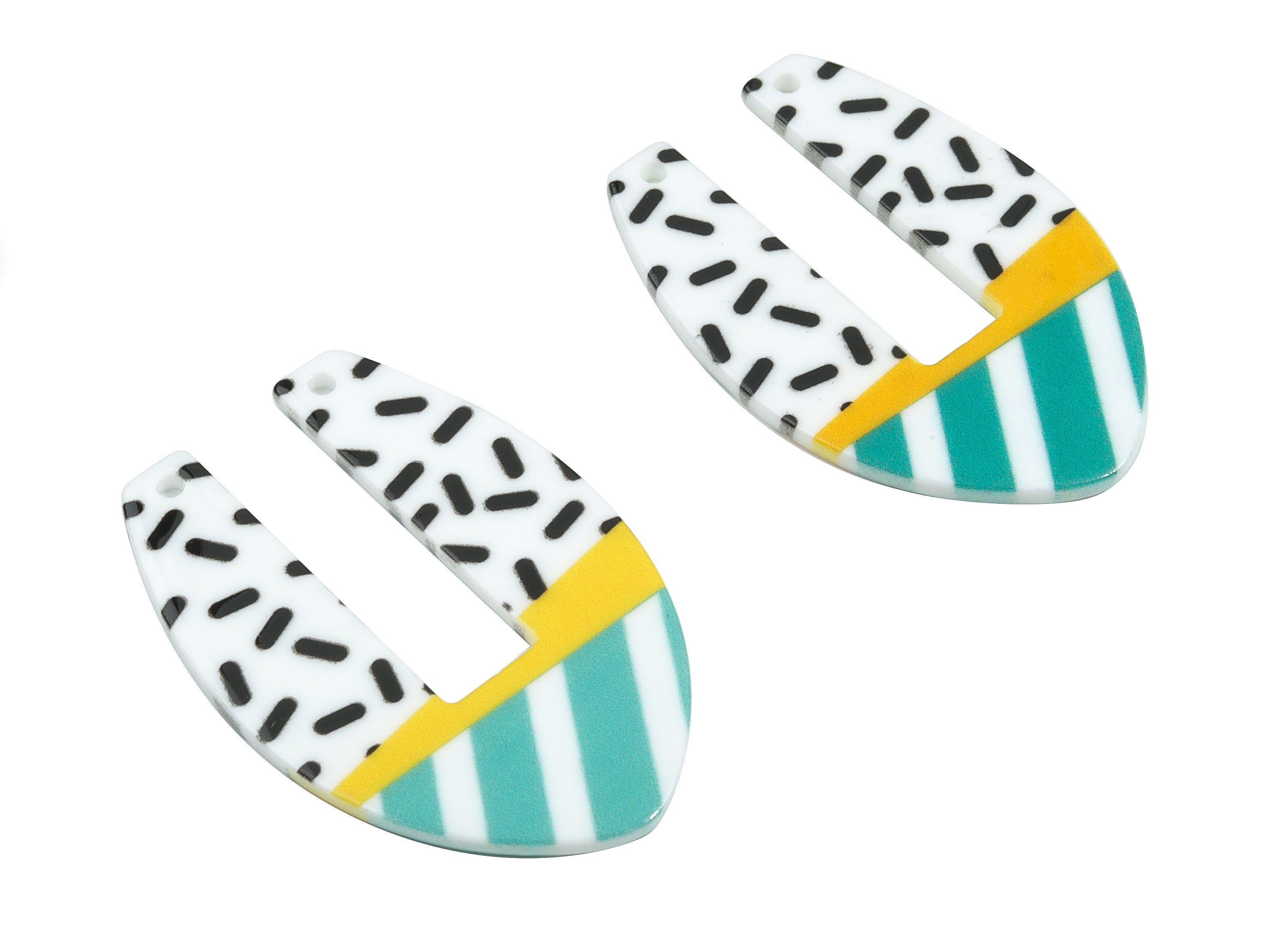 Acrylic U Connector - Printing Geometric Acrylic Charms - Jewelry Supplies - Color Code: B5 - 49.58x34.28x2.15mm - AC1873-B5 - DOMEDBAZAAR