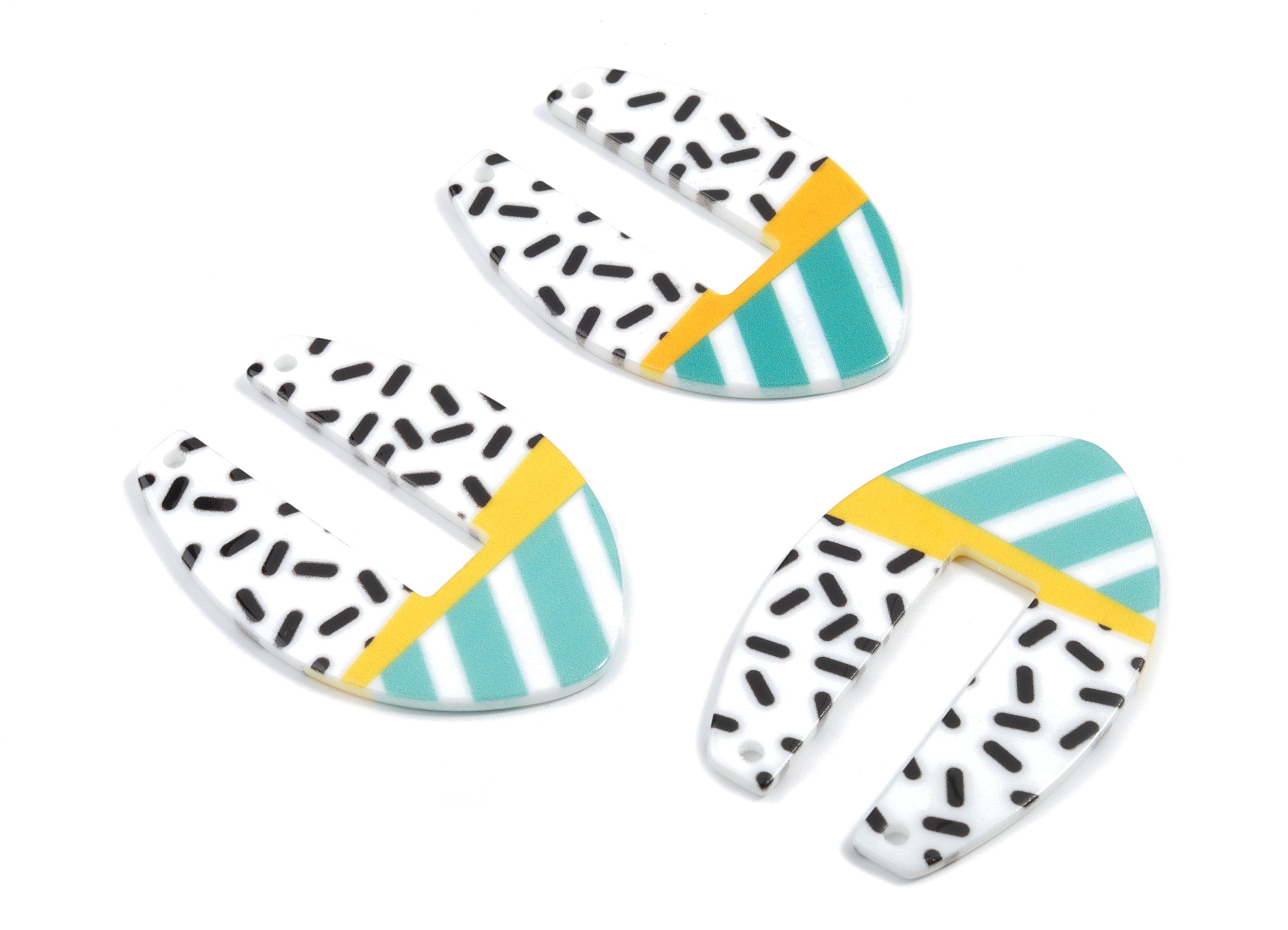 Acrylic U Connector - Printing Geometric Acrylic Charms - Jewelry Supplies - Color Code: B5 - 49.58x34.28x2.15mm - AC1873-B5 - DOMEDBAZAAR