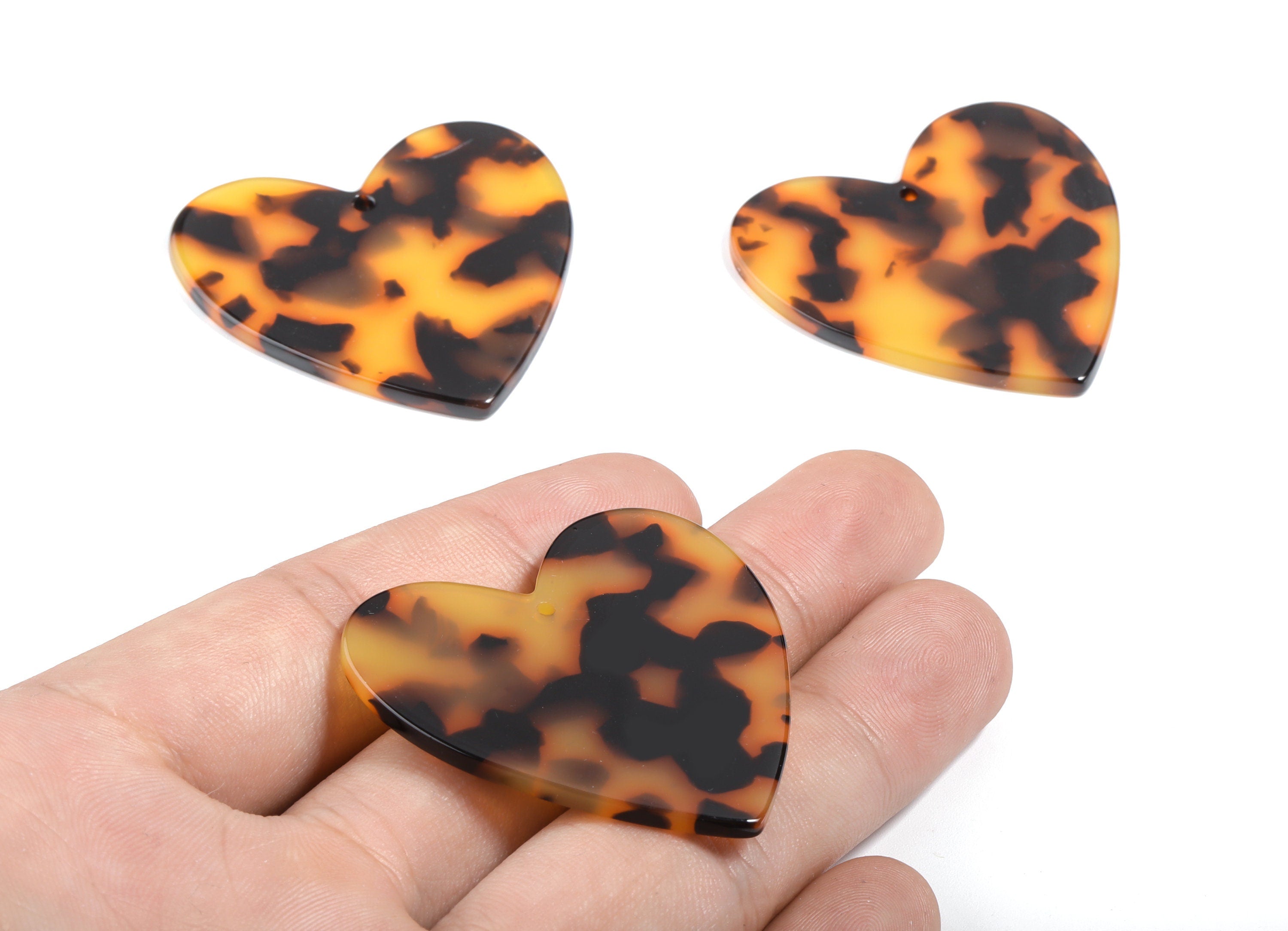 Acetate Heart Charms - Tortoise Shell Earrings - Heart Pendant - Jewelry Making Supplies - Color Code: A01 - 42.62x41.67x2.58mm - AC1746-A01 - DOMEDBAZAAR
