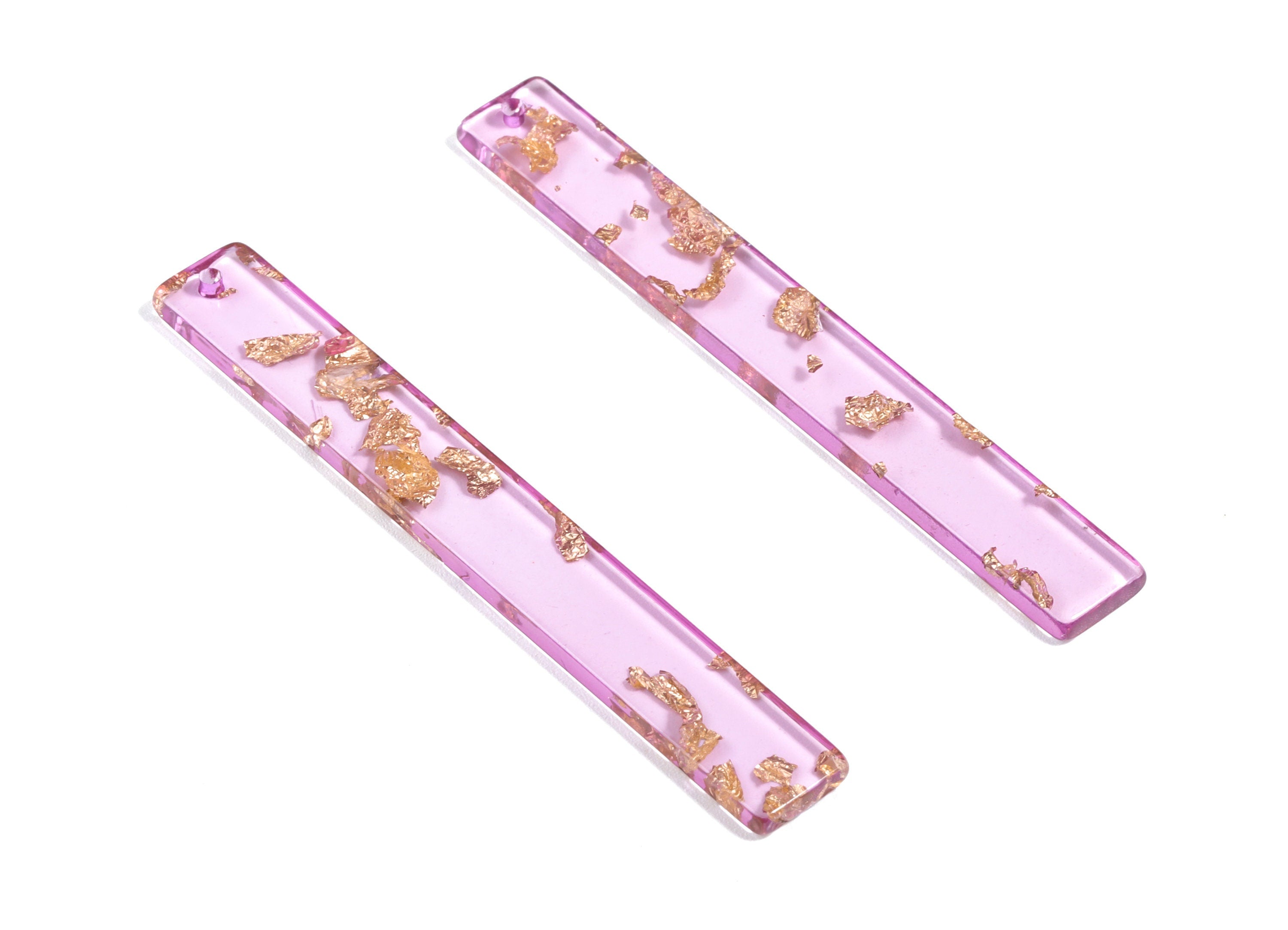 Acrylic Stick Earring Charms - Acrylic Long Bar Pendant - Purple & Gold Confetti - Color Code: A293 - 59.6x7.8x2.6mm - AC1049-A293 - DOMEDBAZAAR