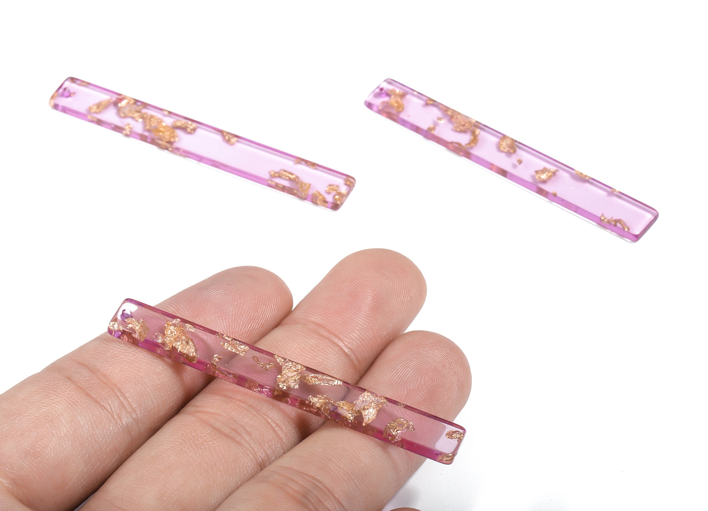 Acrylic Stick Earring Charms - Acrylic Long Bar Pendant - Purple & Gold Confetti - Color Code: A293 - 59.6x7.8x2.6mm - AC1049-A293 - DOMEDBAZAAR