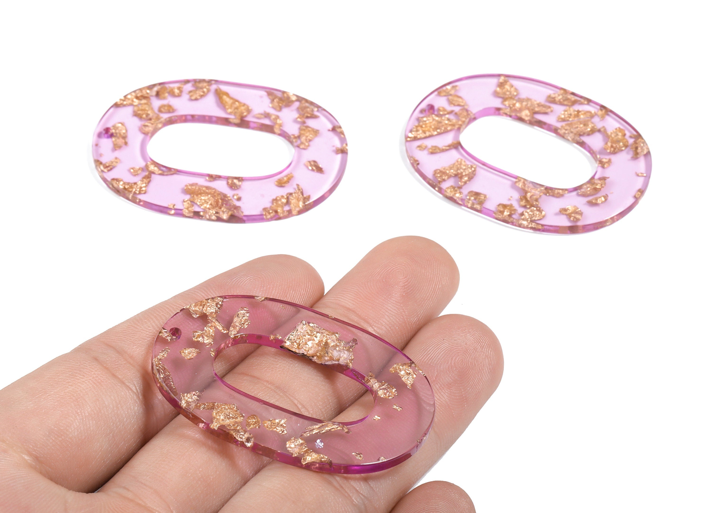 Acetate Oval Charms - Oval Earrings and Pendant - Gold & Purple Confetti - Jewelry Supplies - Color Code: A293 - 47x34.3x2.5mm - AC1065-A293 - DOMEDBAZAAR