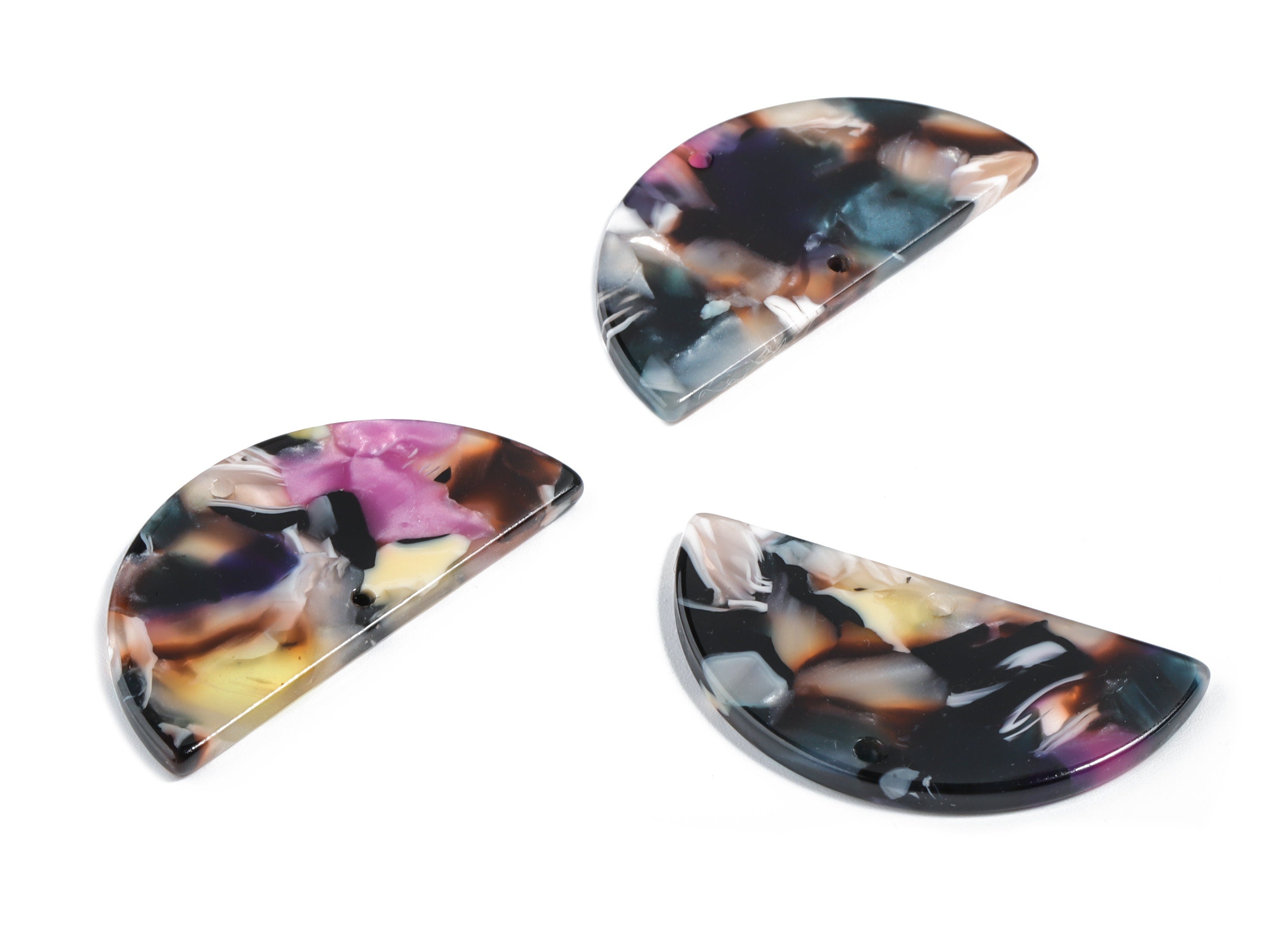 Acetate Semicircle Connectors - 2 Holes - Half Moon Earrings - Earring Findings - Color Code:A11 - 37.2x18.55x2.4mm - AC1794-A11 - DOMEDBAZAAR