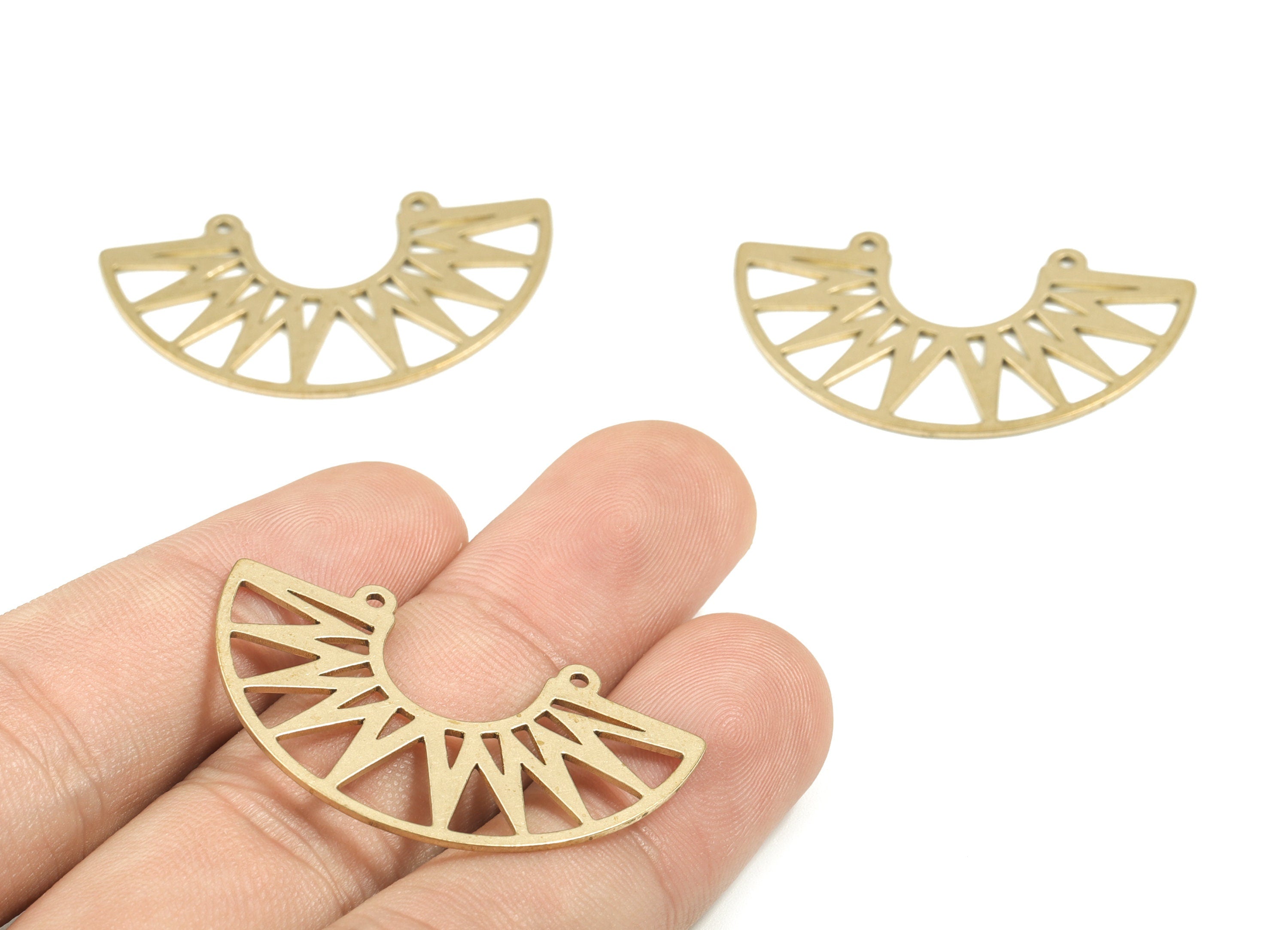 Brass Brass Half Moon Earring Charms - Raw Brass Semi Circle Pendant - Fan Necklace Charms - Jewelry Supplies - 38.86x22.86x0.78mm - PPM1727 - DOMEDBAZAAR
