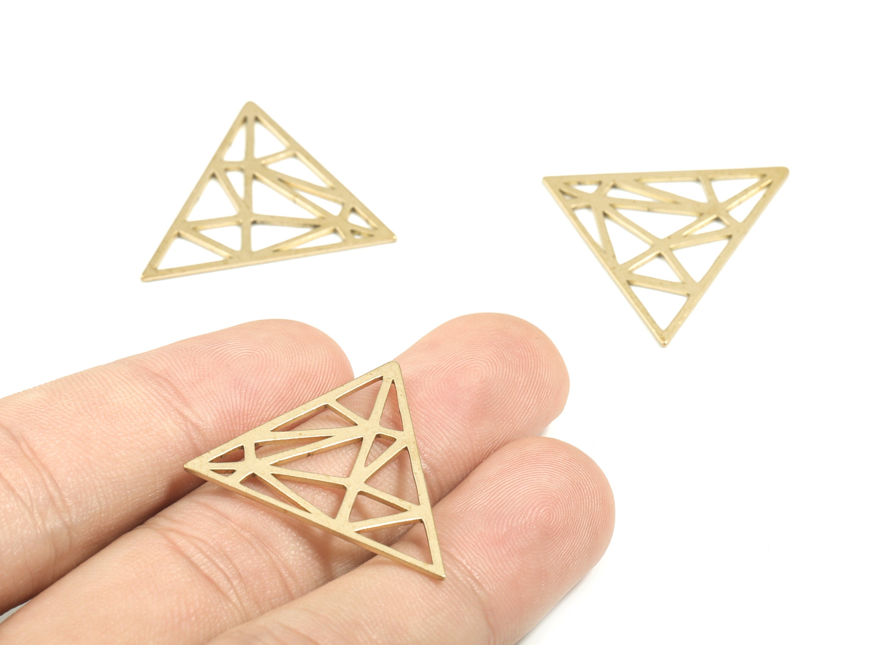 Brass Triangle Earring Charms - Raw Brass Pyramid Pendant - Triangle Necklace Charms - Jewelry Supplies - 31.15x27.03x0.81mm - PPM1729 - DOMEDBAZAAR