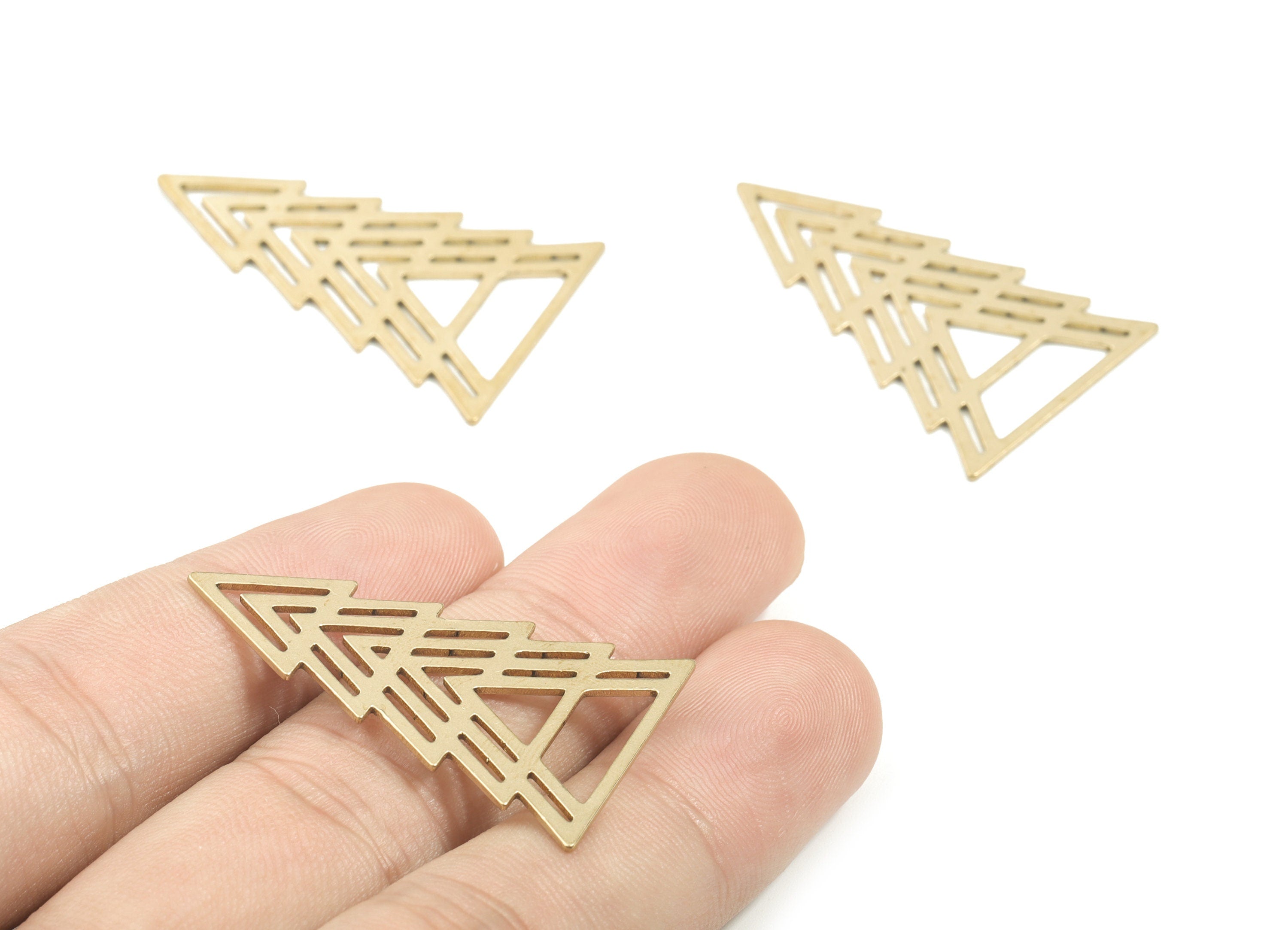 Brass Triangles Earring Charms - Raw Brass Triangle Pendant - Tree Necklace Charms - Jewelry Supplies - 37.87x23.9x0.8mm - PPM1739 - DOMEDBAZAAR