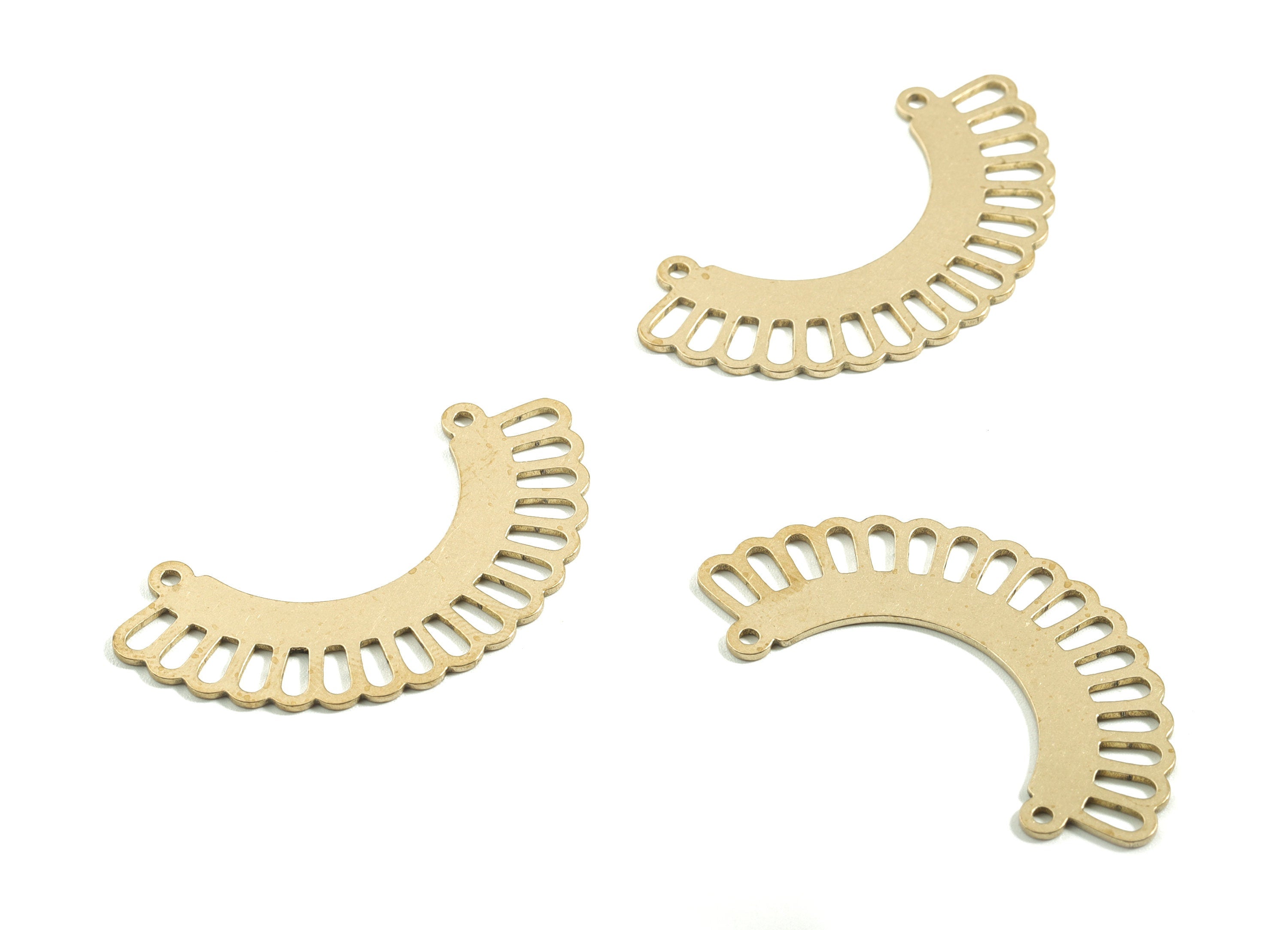 Brass Half Moon Earring Charms - Raw Brass Semi Circle Pendant - Double Hole Necklace Charms - Jewelry Supplies - 41.1x20.5x0.82mm - PPM1737 - DOMEDBAZAAR