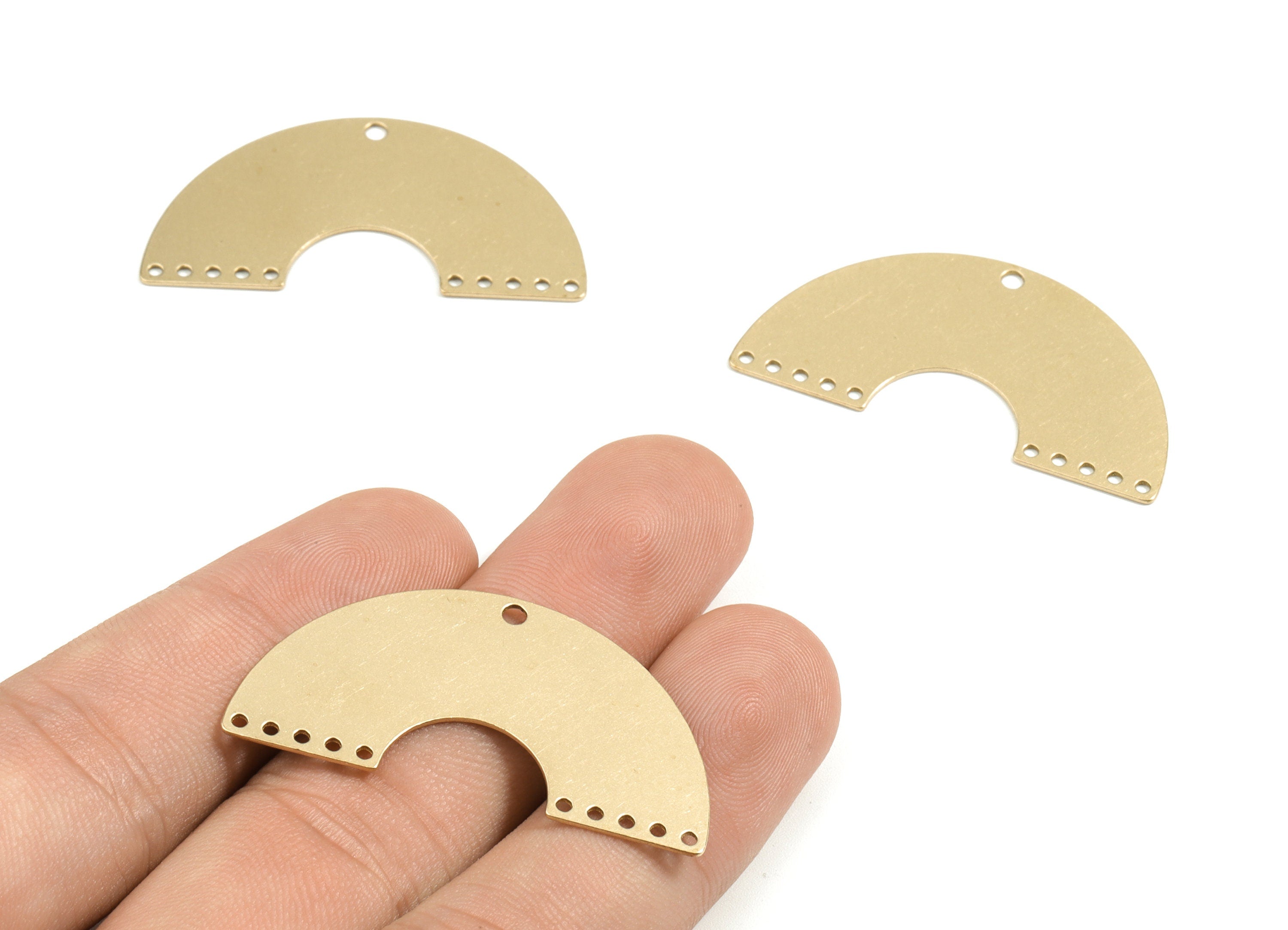 Personalized stamping blank - Brass Fan Connector - Raw Brass Semi Circle Earring Charm - 11 Hole - 41x21x0.61mm - PPM1817 - DOMEDBAZAAR