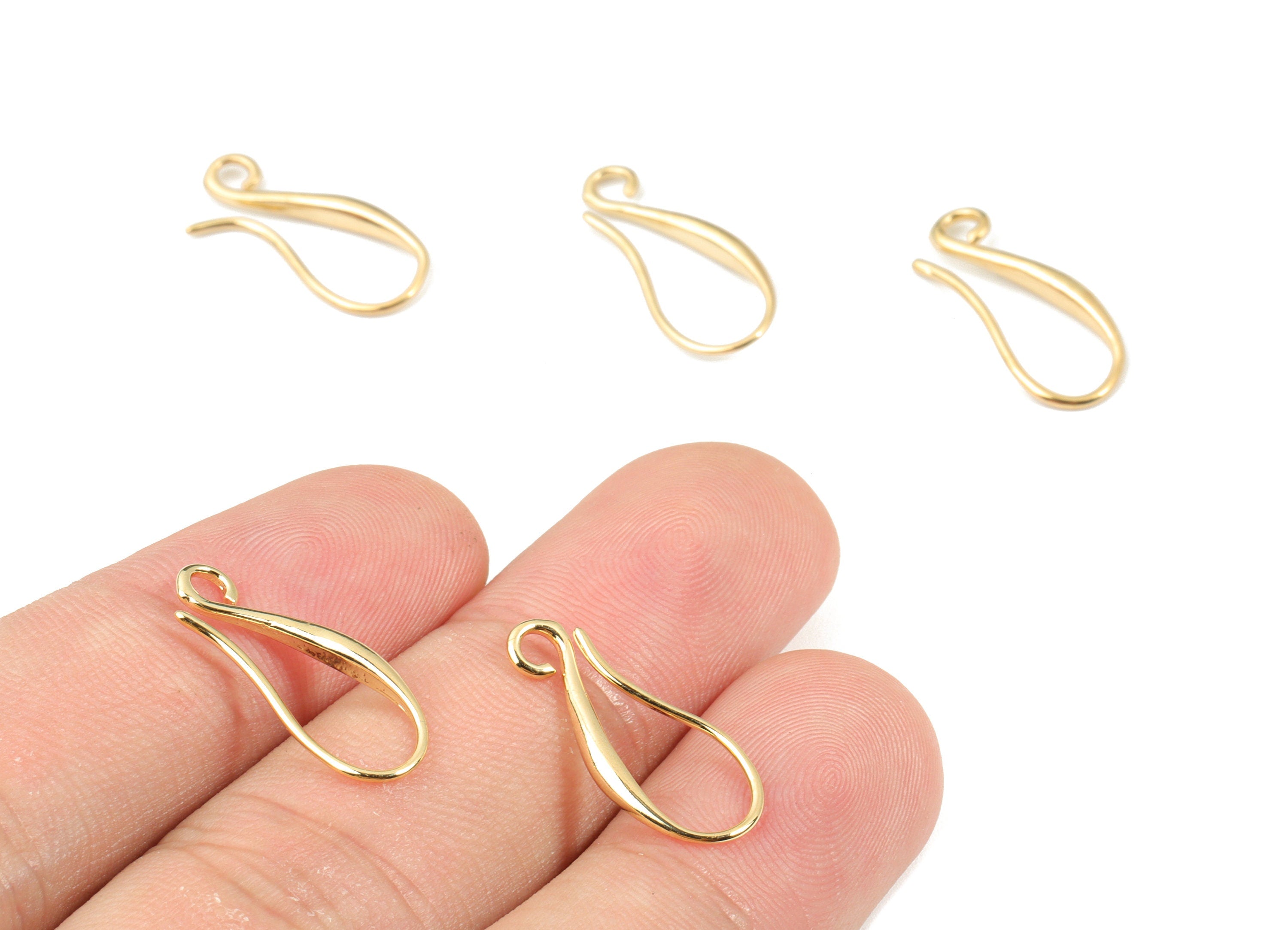 Brass Earring Wires - Gold Earring Hooks - 18K Real Gold Plated Brass - Earring Findings - Jewelry Supplies - 20.1x8.13x2.44mm - RGP2643 - DOMEDBAZAAR