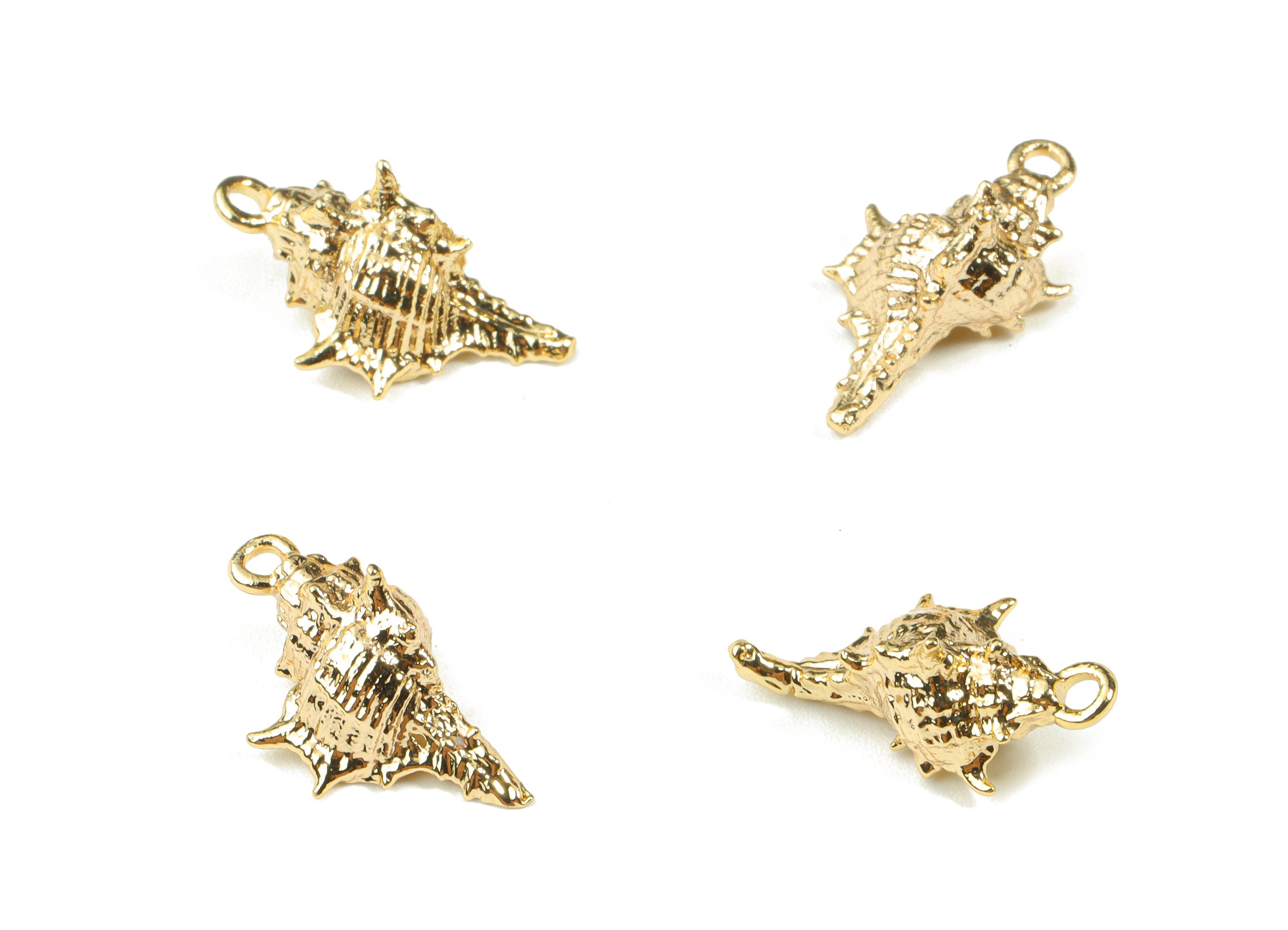 Brass Seashell Earring Charms - Gold Cone Shell Pendant - 18K Real Gold Plated Brass - Jewelry Supplies - 16.11x8.52x5.54mm - RGP2630 - DOMEDBAZAAR