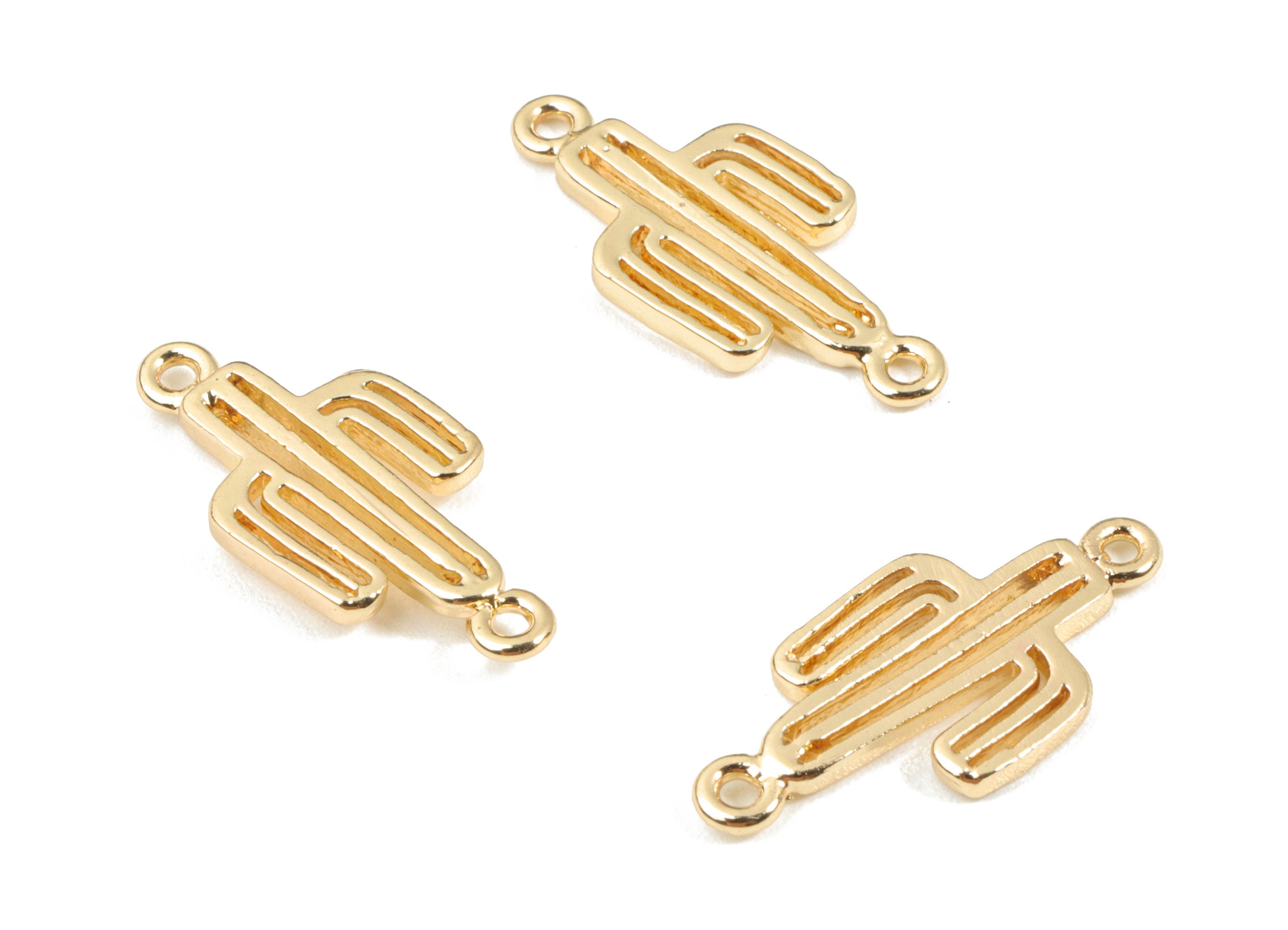 Brass Mini Cactus Connector - Gold Cactus Earring Connector - 18K Real Gold Plated Brass - Jewelry Supplies - 17.52x8.19x1.34mm - RGP2632 - DOMEDBAZAAR