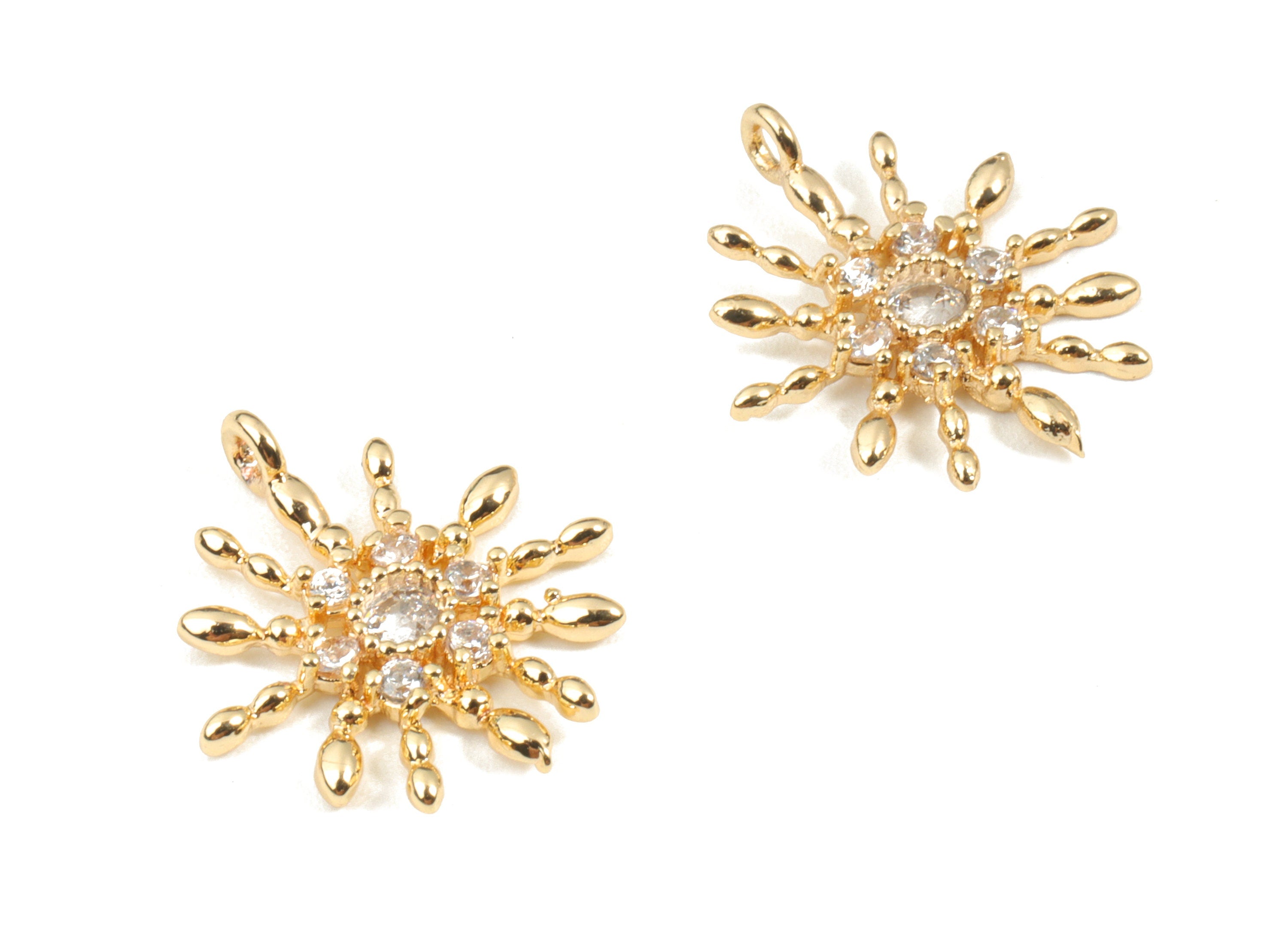 Brass Sun Earring Charms With Zircons - Gold Sun Pendant - Jewelry Supplies - 18K Real Gold Plated Brass - 15.21x12.86x1.82mm - RGP2636 - DOMEDBAZAAR