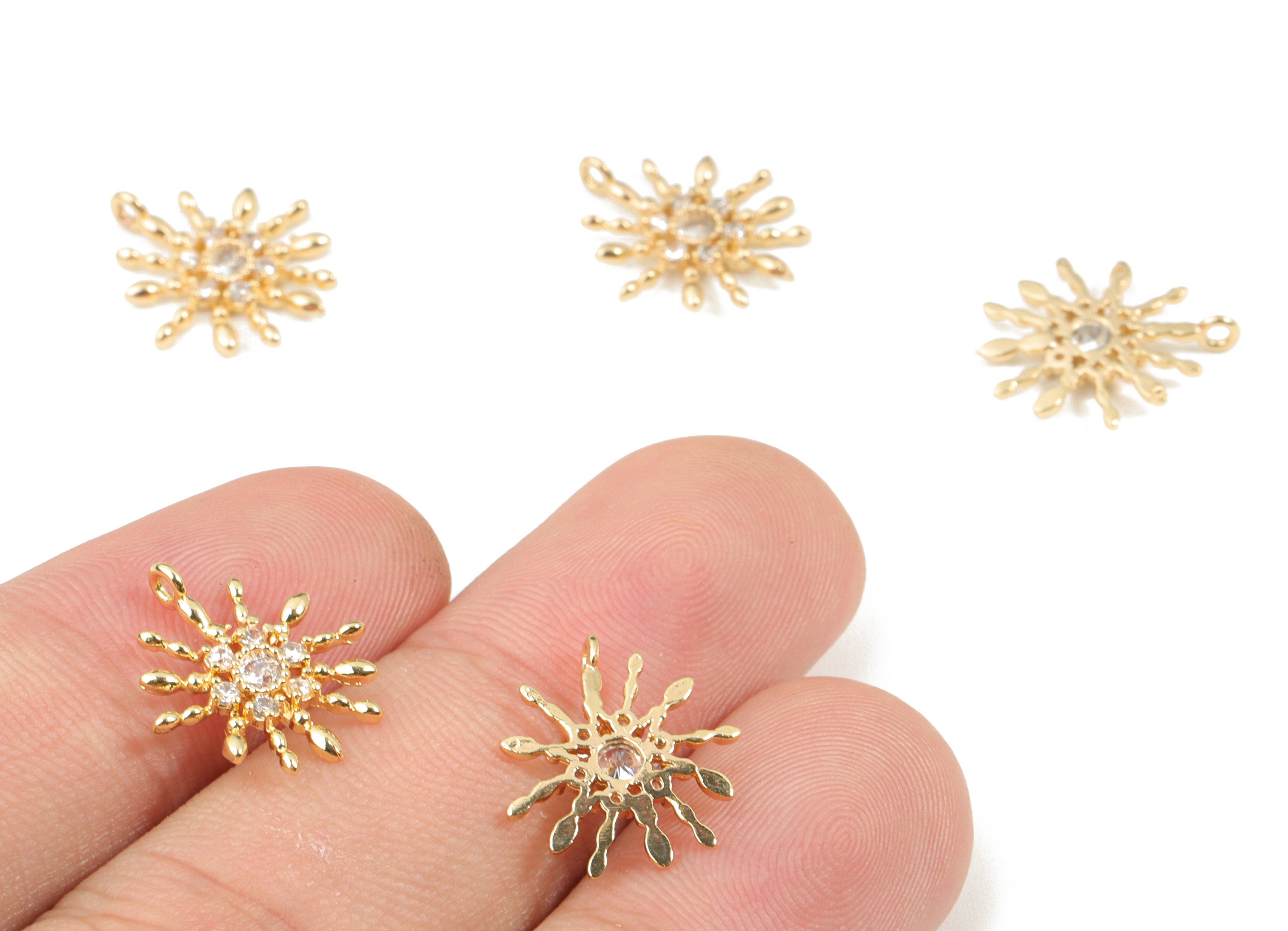 Brass Sun Earring Charms With Zircons - Gold Sun Pendant - Jewelry Supplies - 18K Real Gold Plated Brass - 15.21x12.86x1.82mm - RGP2636 - DOMEDBAZAAR