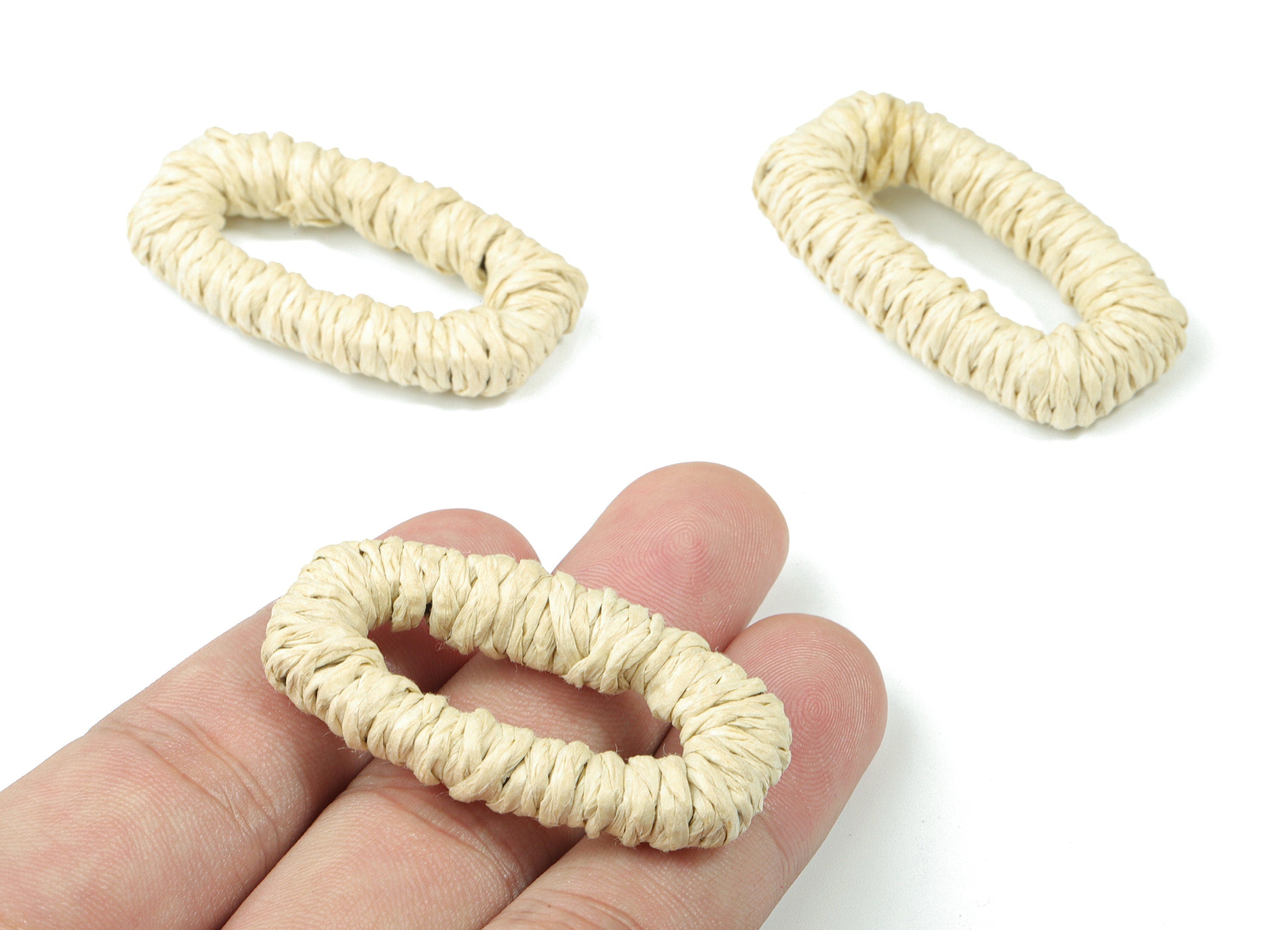 Handwoven Rattan Rope Earrings - Oval Rattan Earrings Charms - Wooden Straw Earrings - Jewelry Handmade - 46.33x25.17x7.24mm - RT1359W - DOMEDBAZAAR