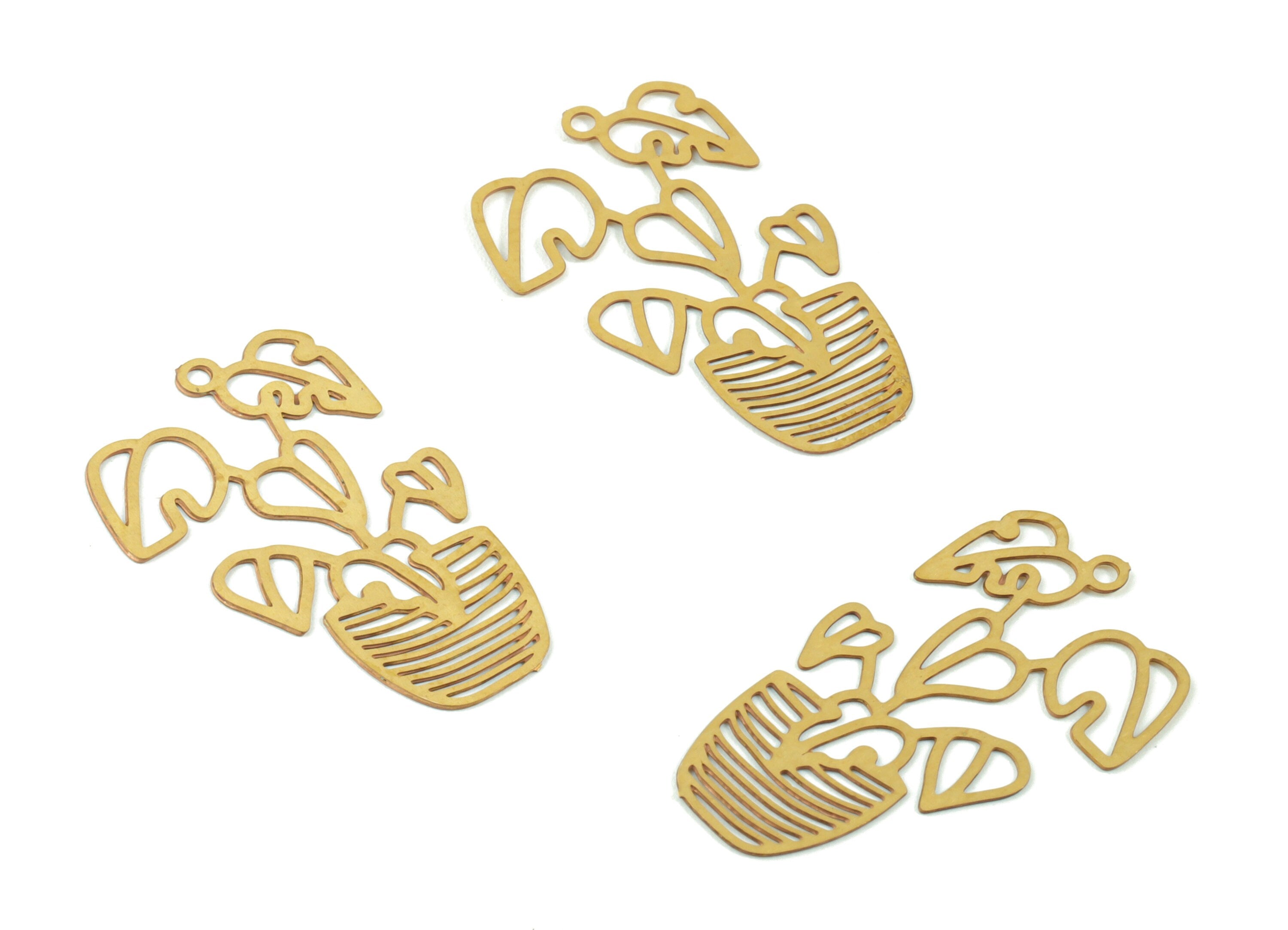 Brass Vase Flower Earring Charms - Raw Brass Flower Vase Earring - Earring Findings - Jewelry Supplies - 22.16x13.46x0.29mm - JJC11501 - DOMEDBAZAAR