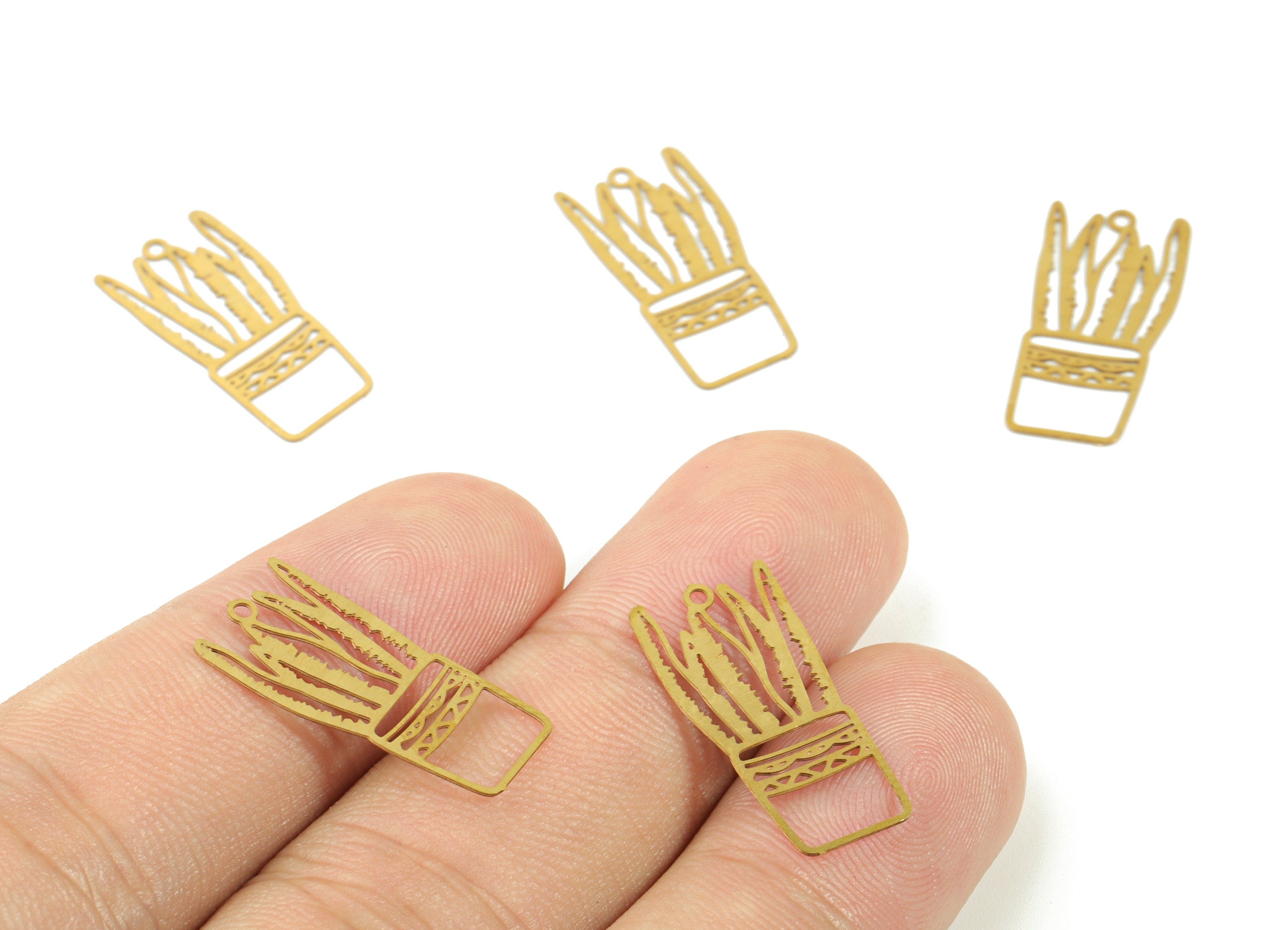 Brass Vase Flower Earring Charms - Raw Brass Flower Vase Earring - Earring Findings - Jewelry Supplies - 21.81x10.27x0.3mm - JJC11498 - DOMEDBAZAAR