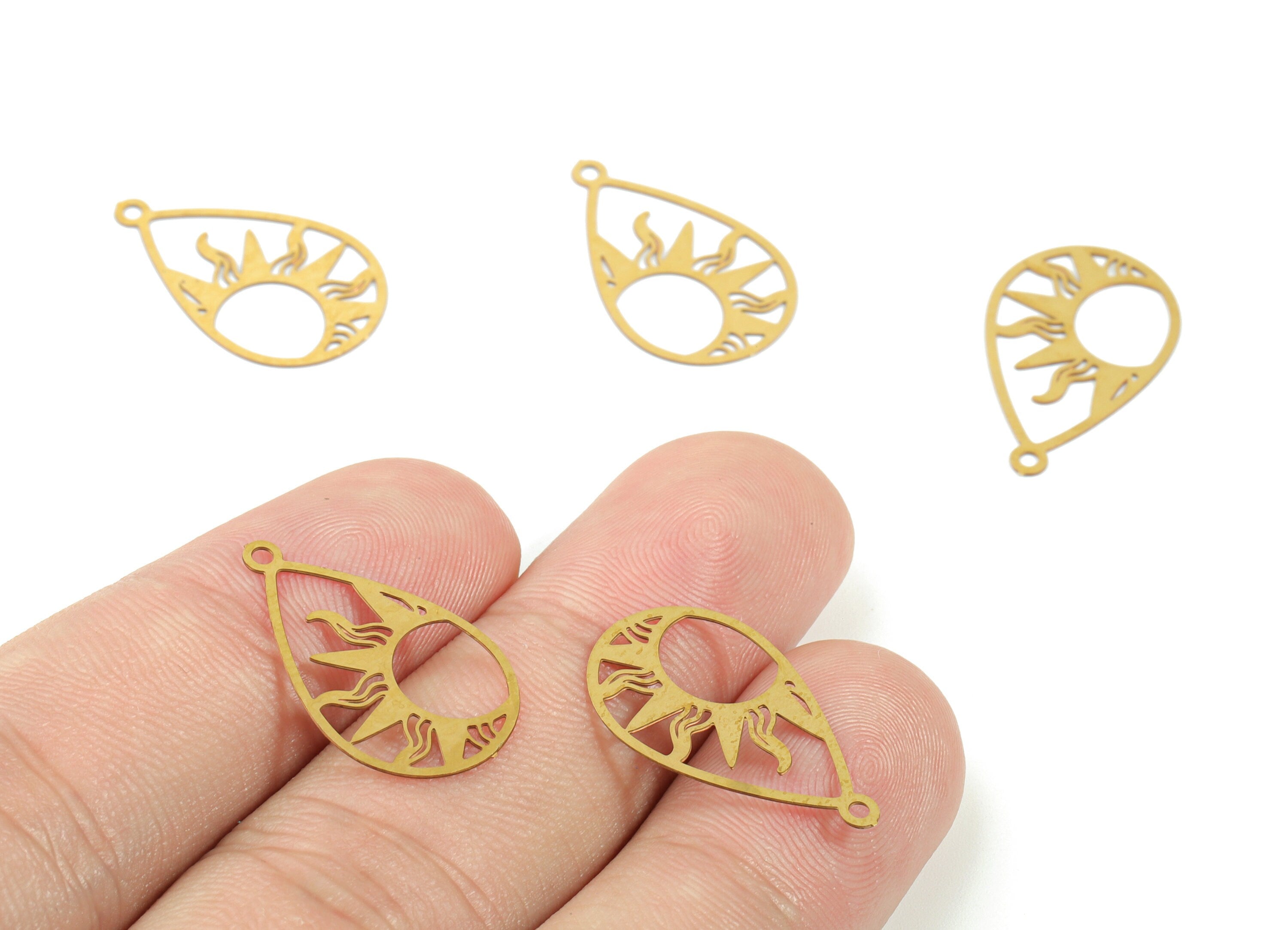 Brass Sun Earring Charms - Raw Brass Sun Drop Necklace Pendant - Earring Findings - Jewelry Supplies - 21.95x13.64x0.31mm - JJC11506 - DOMEDBAZAAR