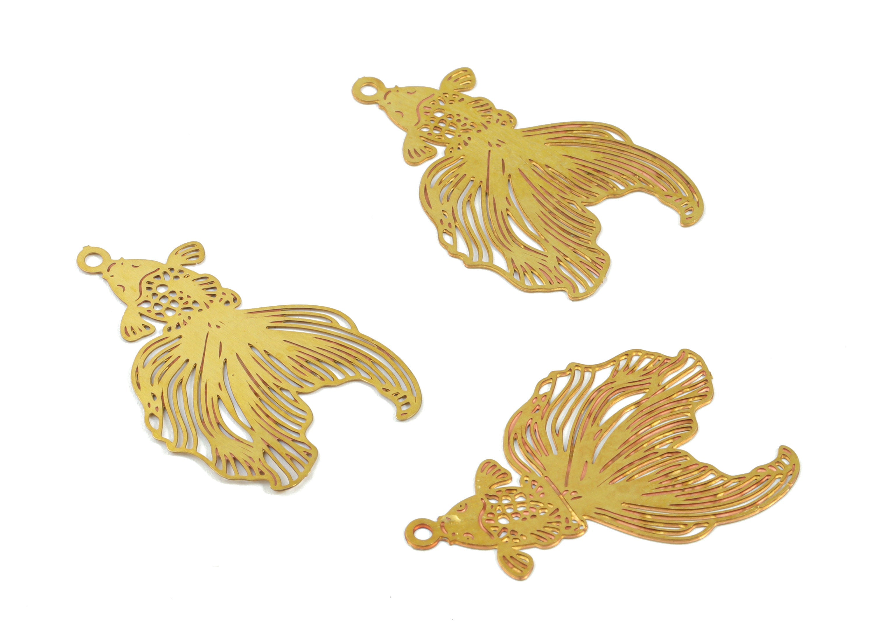 Brass Goldfish Earring Charms - Raw Brass Fish Pendant - Earring Findings - Jewelry Supplies - 26.78x16.63x0.31mm - JJC11512 - DOMEDBAZAAR