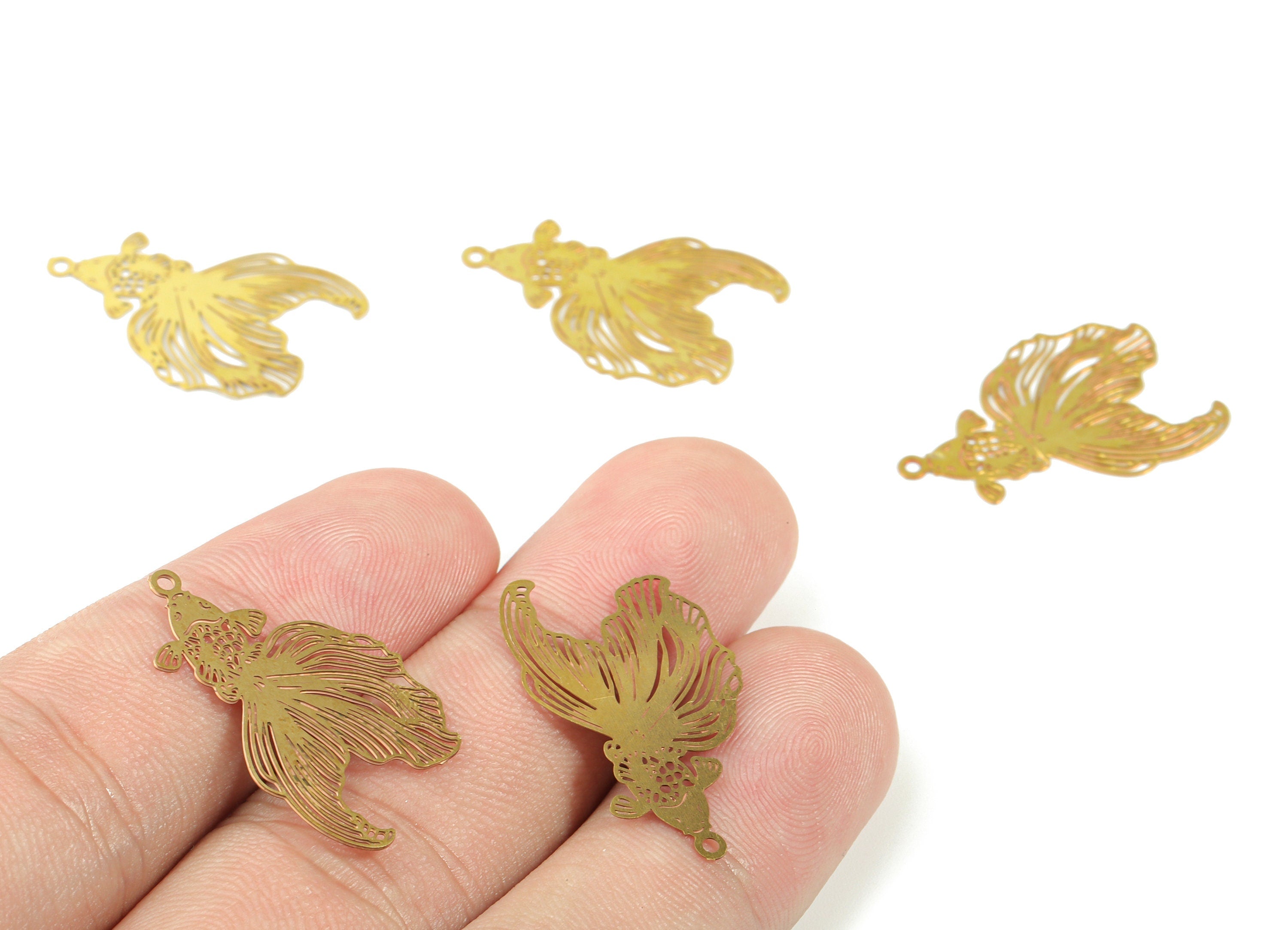 Brass Goldfish Earring Charms - Raw Brass Fish Pendant - Earring Findings - Jewelry Supplies - 26.78x16.63x0.31mm - JJC11512 - DOMEDBAZAAR