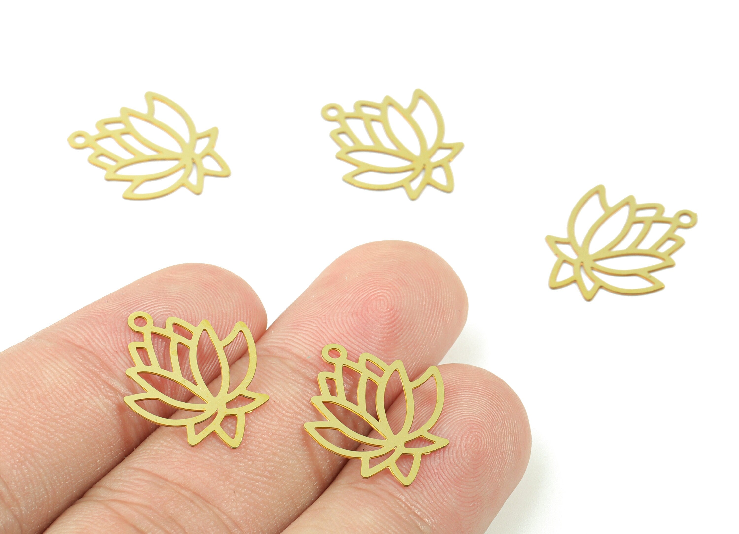 Brass Lotus Earring Charms - Raw Brass Lotus Necklace Pendant - Earring Findings - Jewelry Supplies - 20.45x17.13x0.4mm - JJC11505 - DOMEDBAZAAR