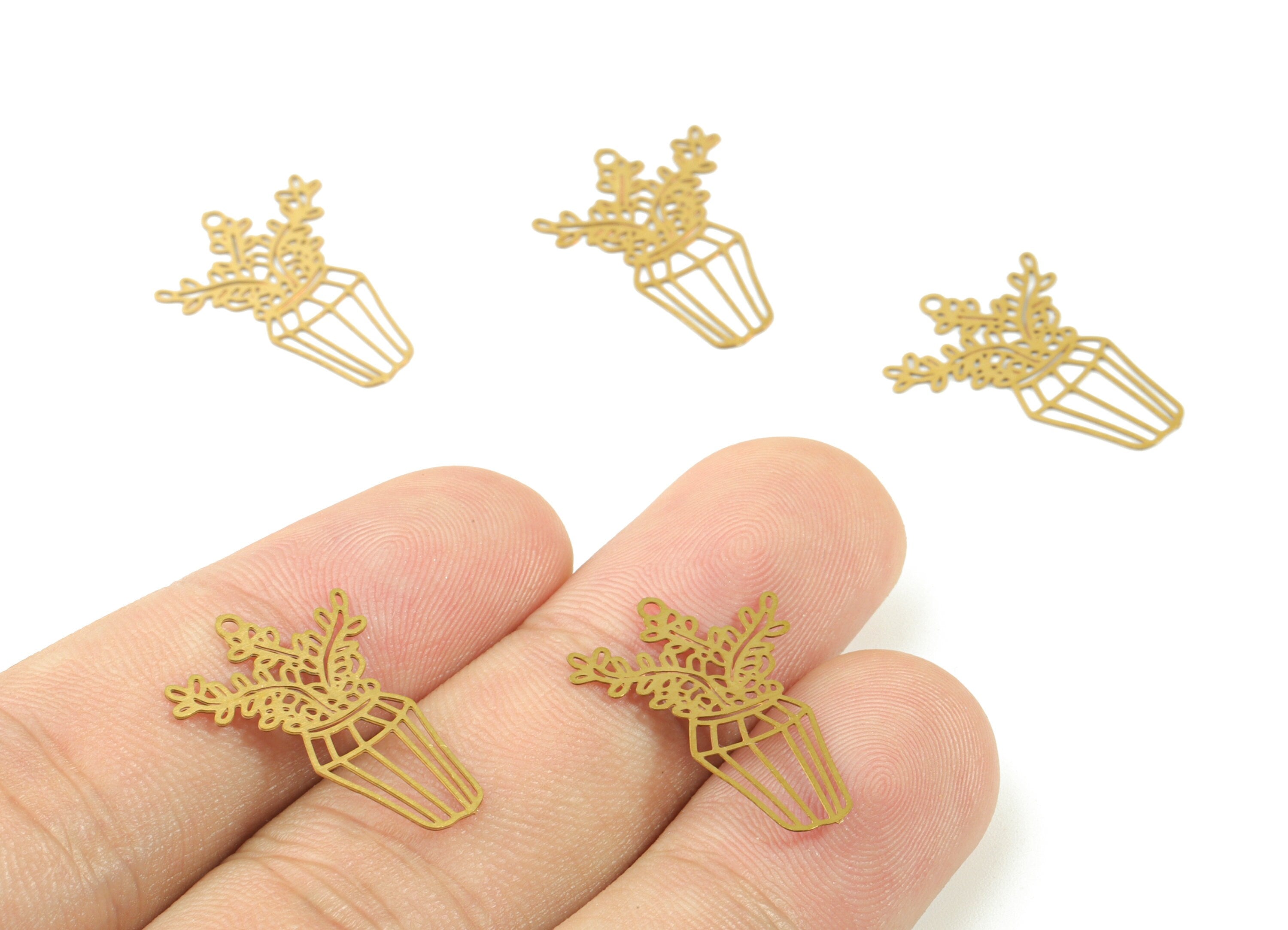 Brass Vase Flower Earring Charms - Raw Brass Flower Vase Earring - Earring Findings - Jewelry Supplies - 22.09x16.15x0.3mm - JJC11490 - DOMEDBAZAAR