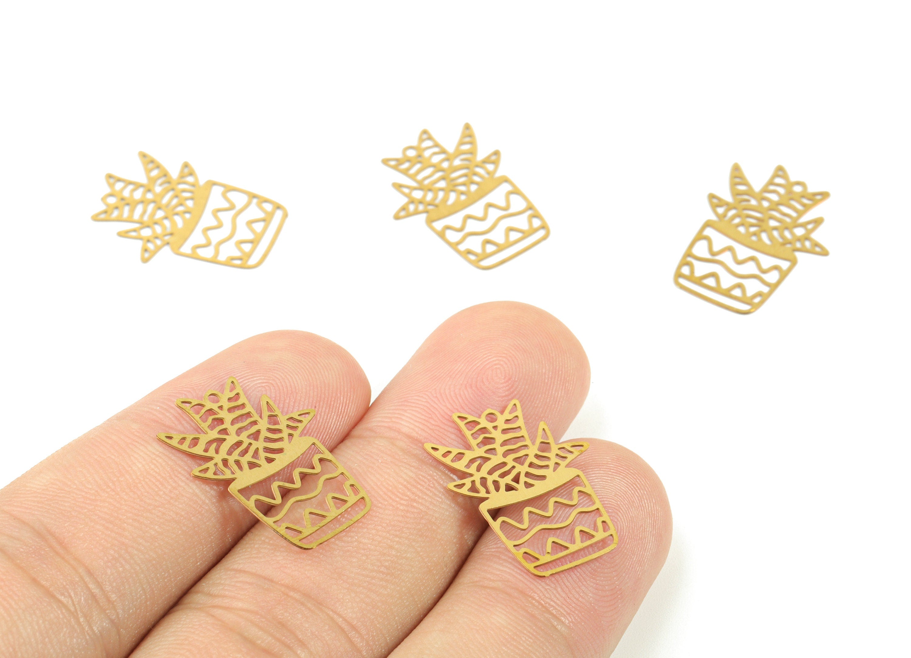 Brass Vase Flower Earring Charms - Raw Brass Flower Vase Earring - Earring Findings - Jewelry Supplies - 20.36x14.36x0.31mm - JJC11497 - DOMEDBAZAAR