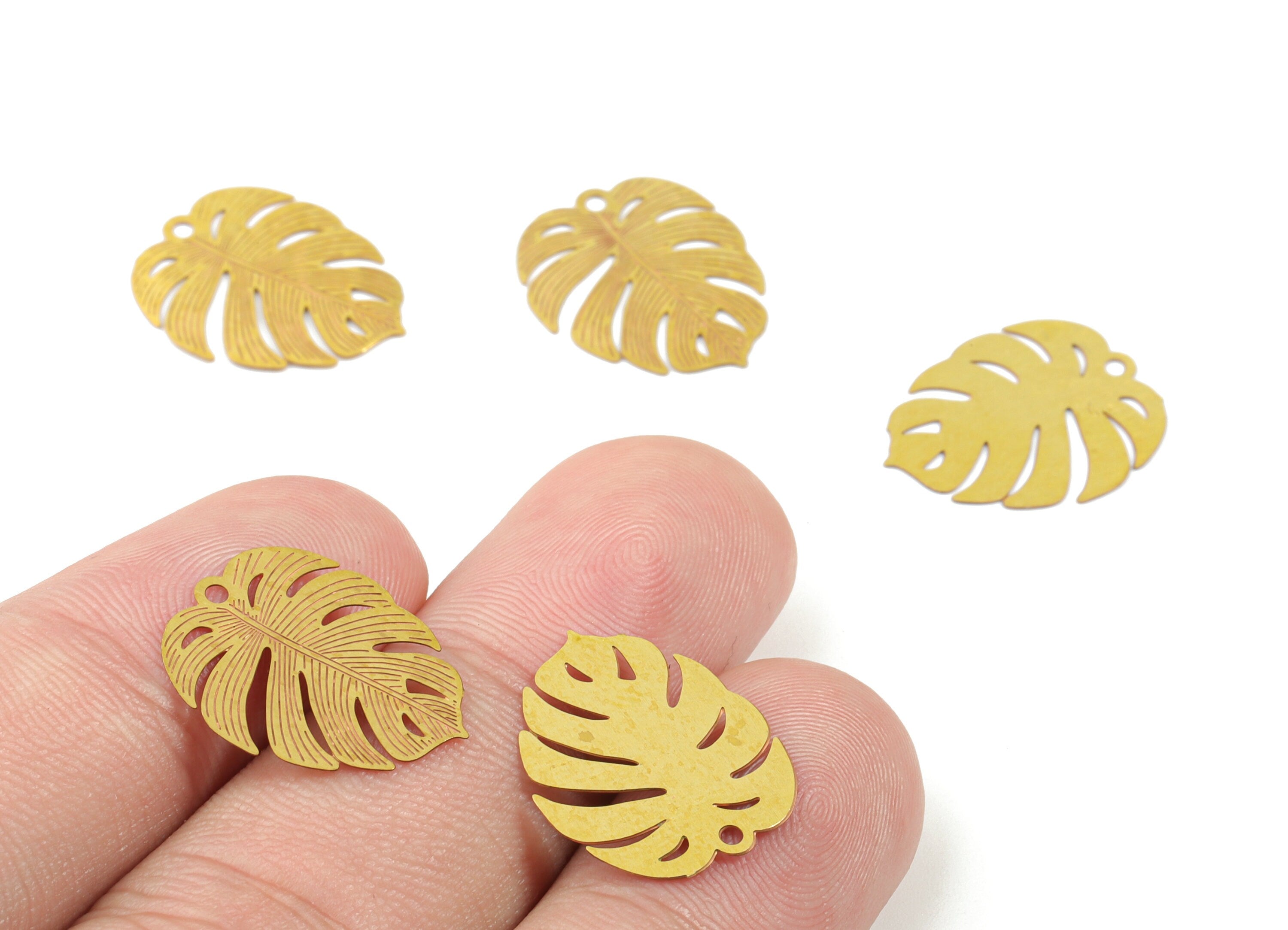 Brass Monstera Earring Charms - Raw Brass Monstera Pendant - Earring Findings - Jewelry Supplies - 18.07x15x0.3mm - JJC11510 - DOMEDBAZAAR