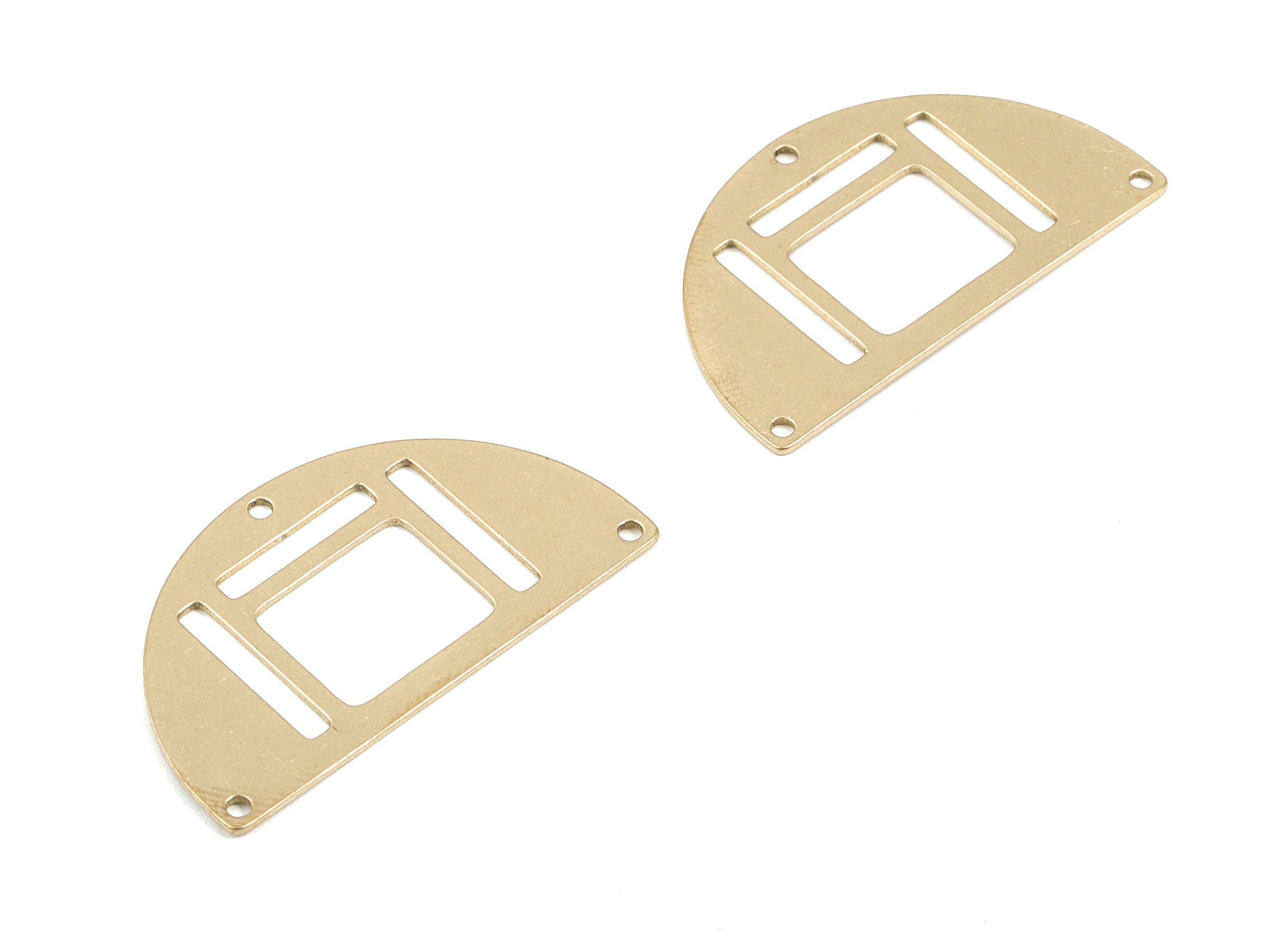 Brass Half Moon Earring Connector - Raw Brass Semi Circle Geometric Charms - 3 Holes - Jewelry Supplies - 34.96x19.97x0.7mm - PPM1920 - DOMEDBAZAAR