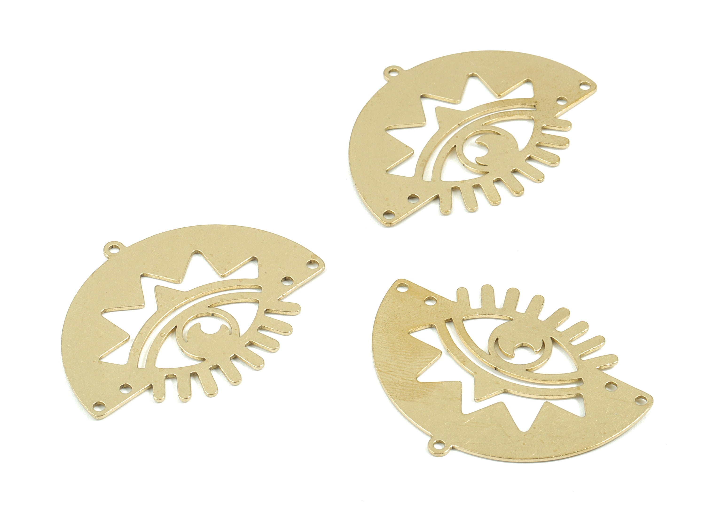 Brass Half Moon Eye Connector - Raw Brass Crown Crescent Earring - 5 Hole - Earring Findings - Jewelry Supplies - 39.9x30.4x0.75mm - PPM1935 - DOMEDBAZAAR