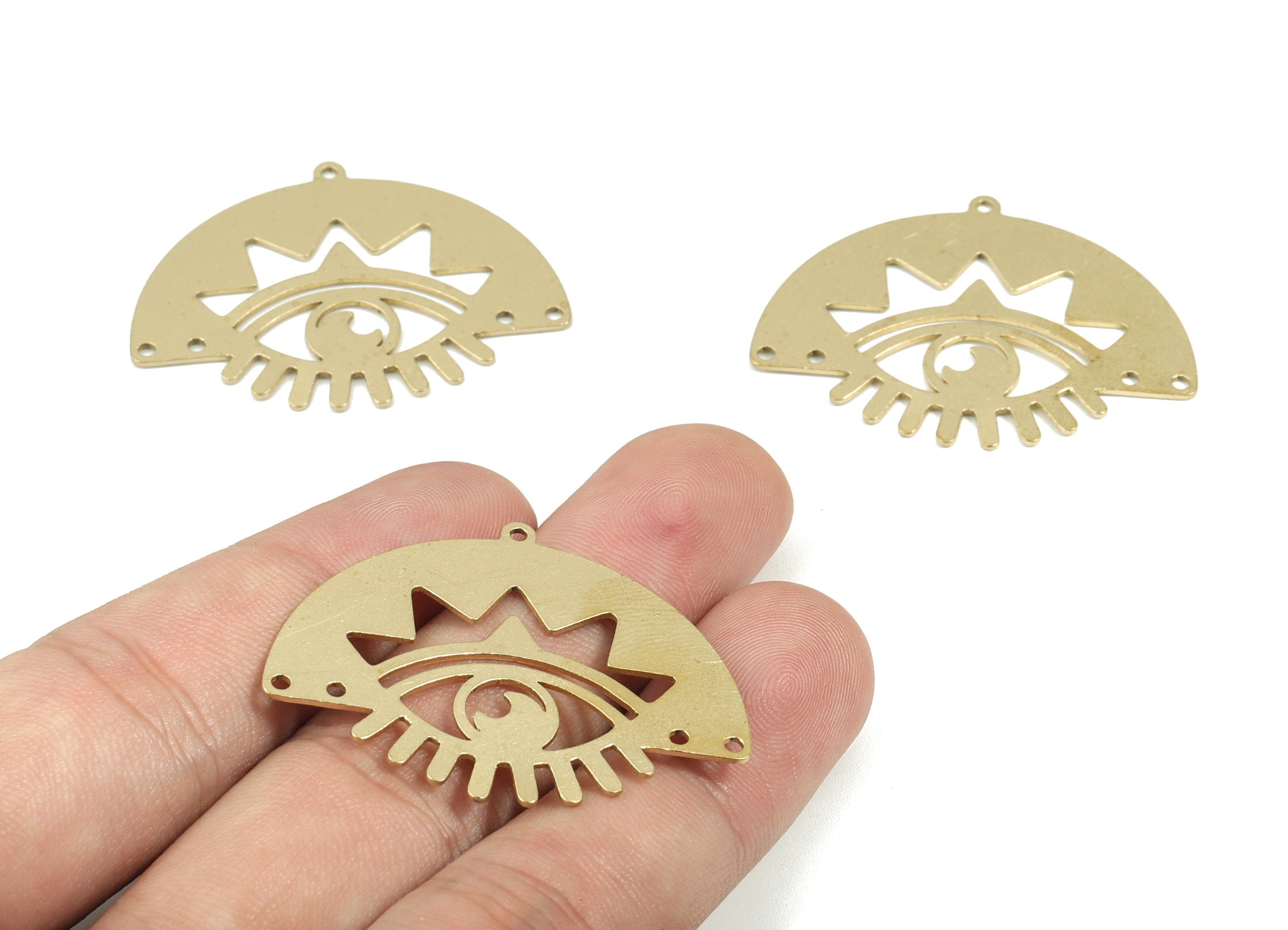 Brass Half Moon Eye Connector - Raw Brass Crown Crescent Earring - 5 Hole - Earring Findings - Jewelry Supplies - 39.9x30.4x0.75mm - PPM1935 - DOMEDBAZAAR