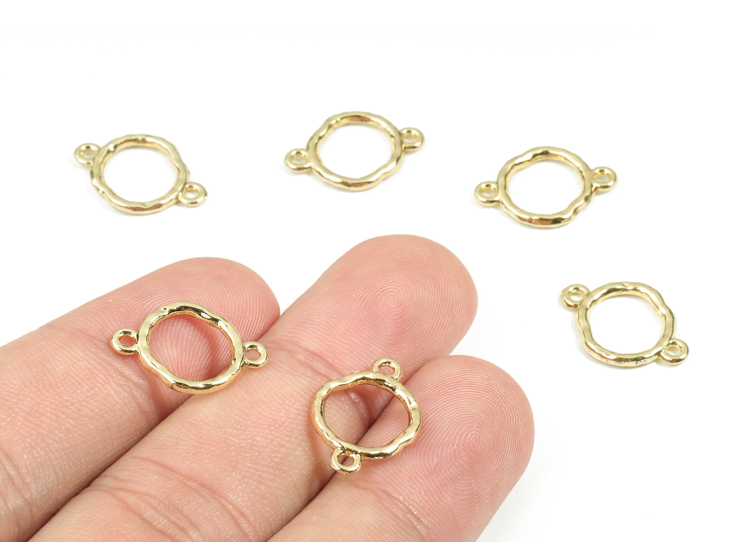 Alloy Circle Earring Connector - KC Gold Round Bracelet Connector - KC Gold Plating - 2 Hole - Jewelry Supplies - 16.9x11.72x1.61mm - ZZ1695 - DOMEDBAZAAR