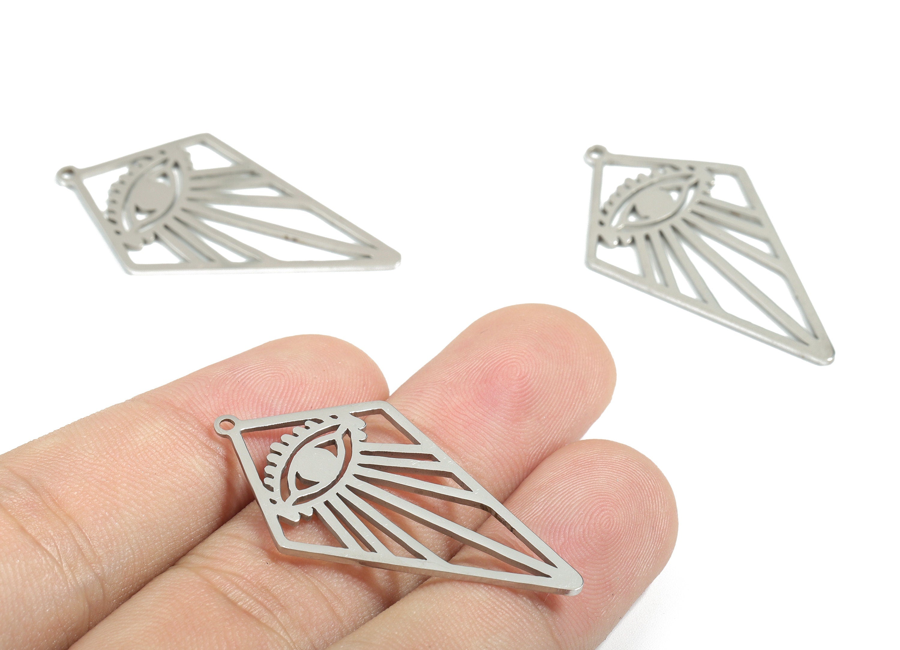 Stainless Steel Deltoid Eye Charms - Triangle Eye Earrings and Pendant - Earring Findings - Jewelry Supplies - 39.88x21.85x0.95mm - SS1177 - DOMEDBAZAAR