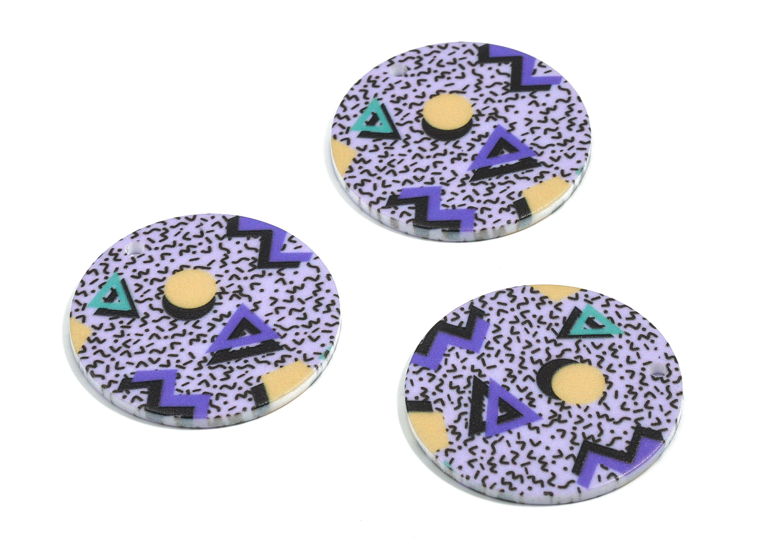 Acrylic Round Earring Charms - Printing Circle Acrylic Pendant - Jewelry Supplies - Color Code: B7 - 34.56x34.56x2.16mm - AC1874-B7 - DOMEDBAZAAR