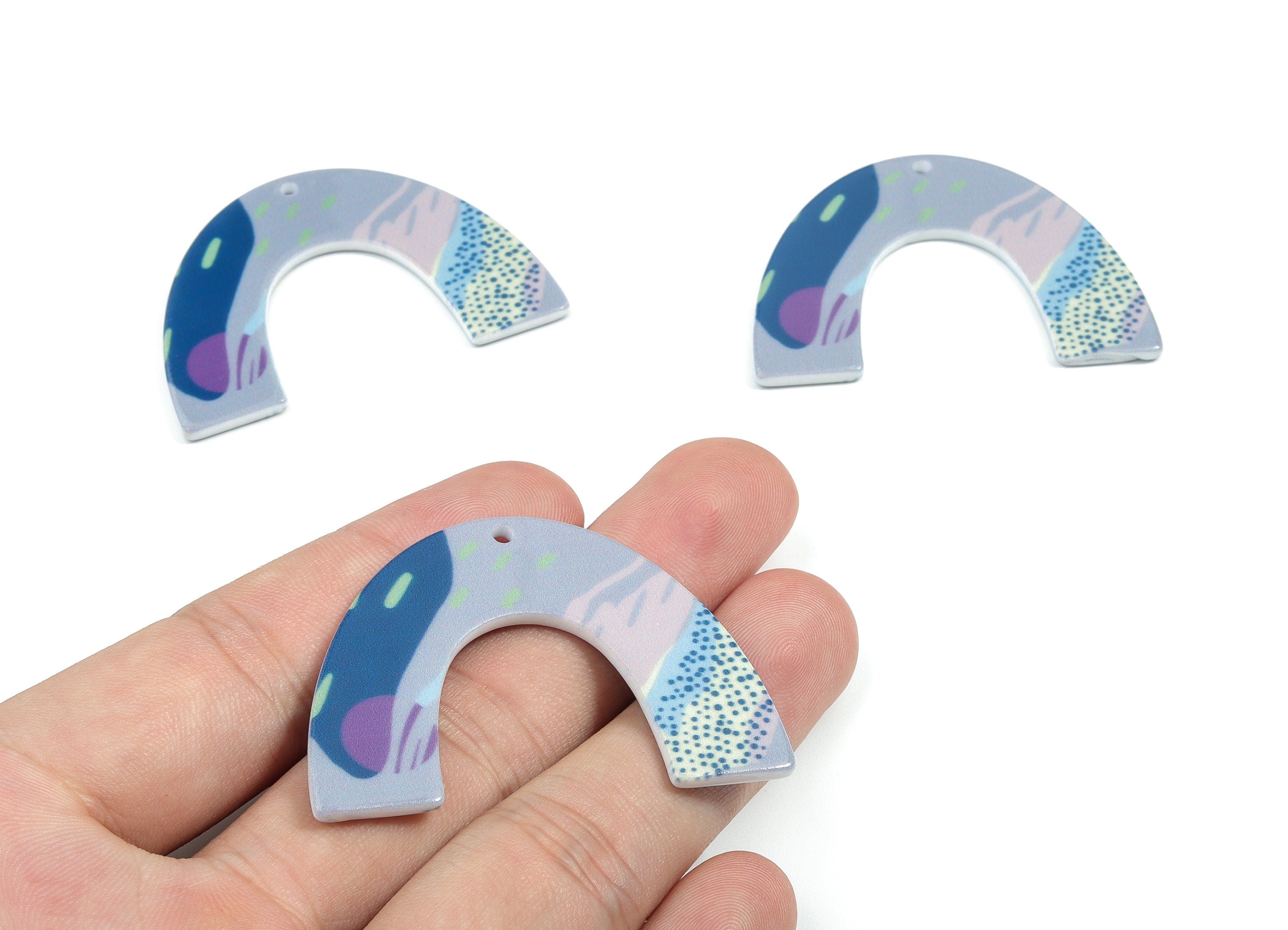 Acrylic U Earring Charms - Printing Geometric Acrylic Pendant - Jewelry Supplies - Color Code: B1 - 49.47x35.12x2.18mm - AC1872-B1 - DOMEDBAZAAR