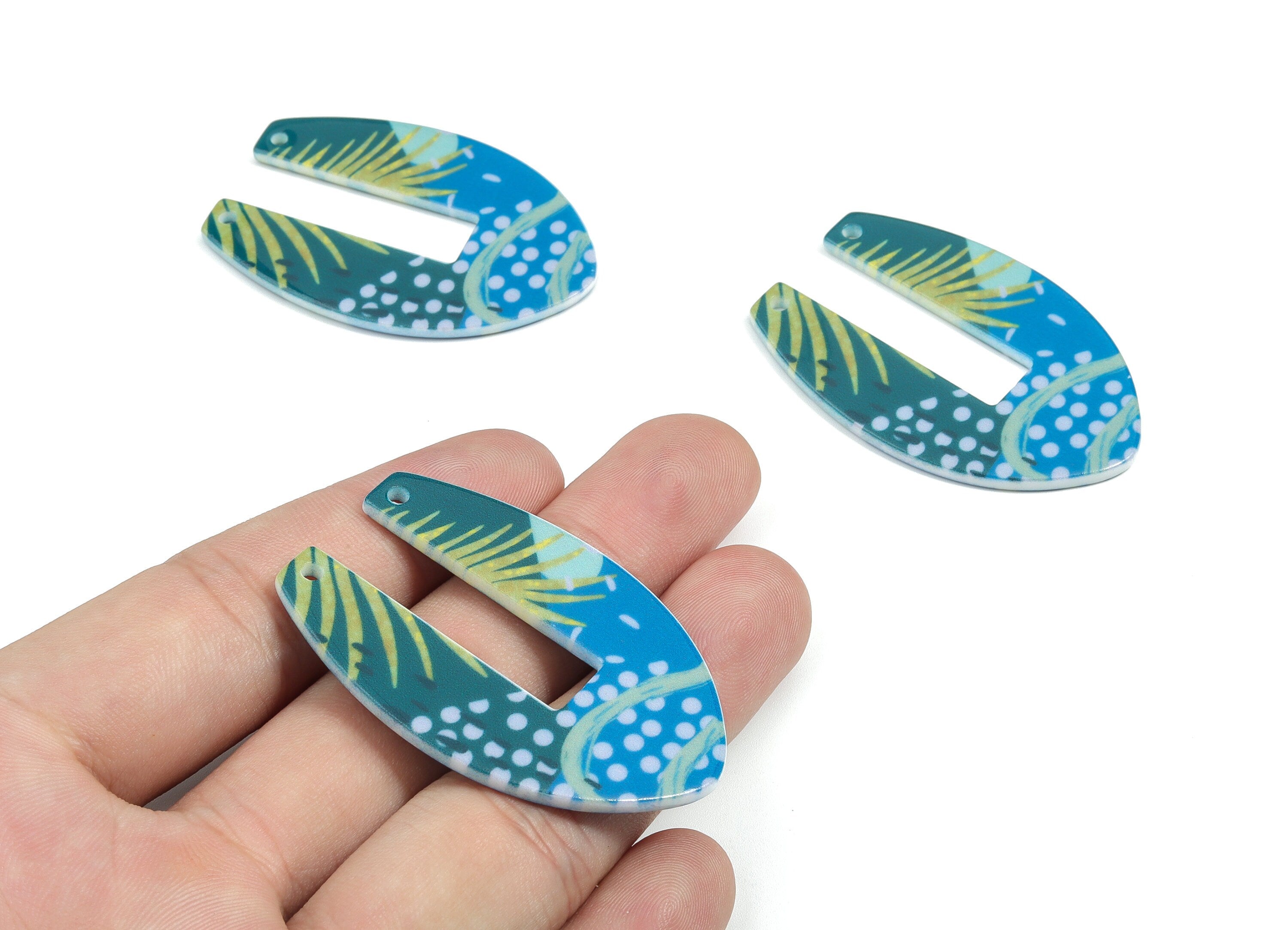 Acrylic U Connector - Printing Geometric Acrylic Charms - Jewelry Supplies - Color Code: B2 - 49.63x34.38x2.12mm - AC1873-B2 - DOMEDBAZAAR