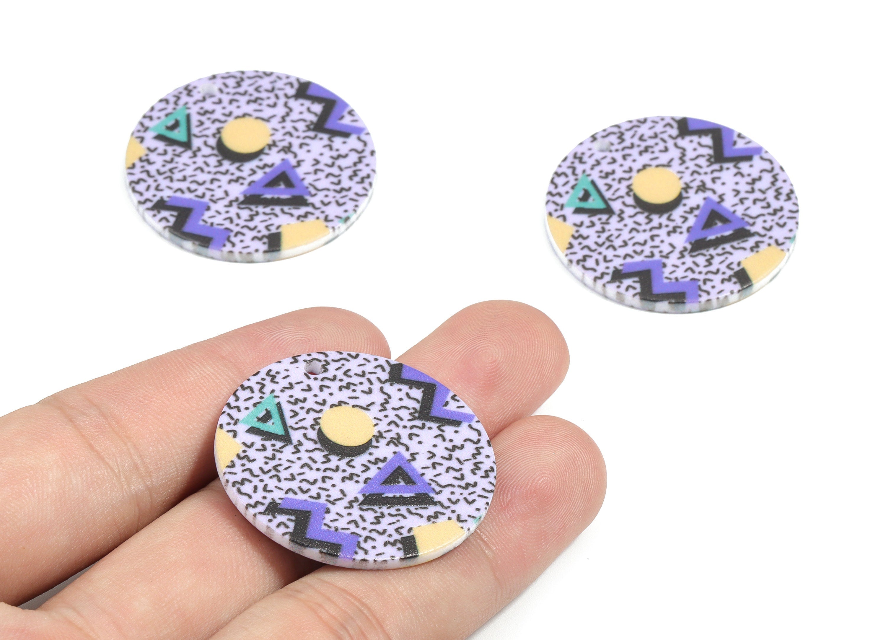Acrylic Round Earring Charms - Printing Circle Acrylic Pendant - Jewelry Supplies - Color Code: B7 - 34.56x34.56x2.16mm - AC1874-B7 - DOMEDBAZAAR