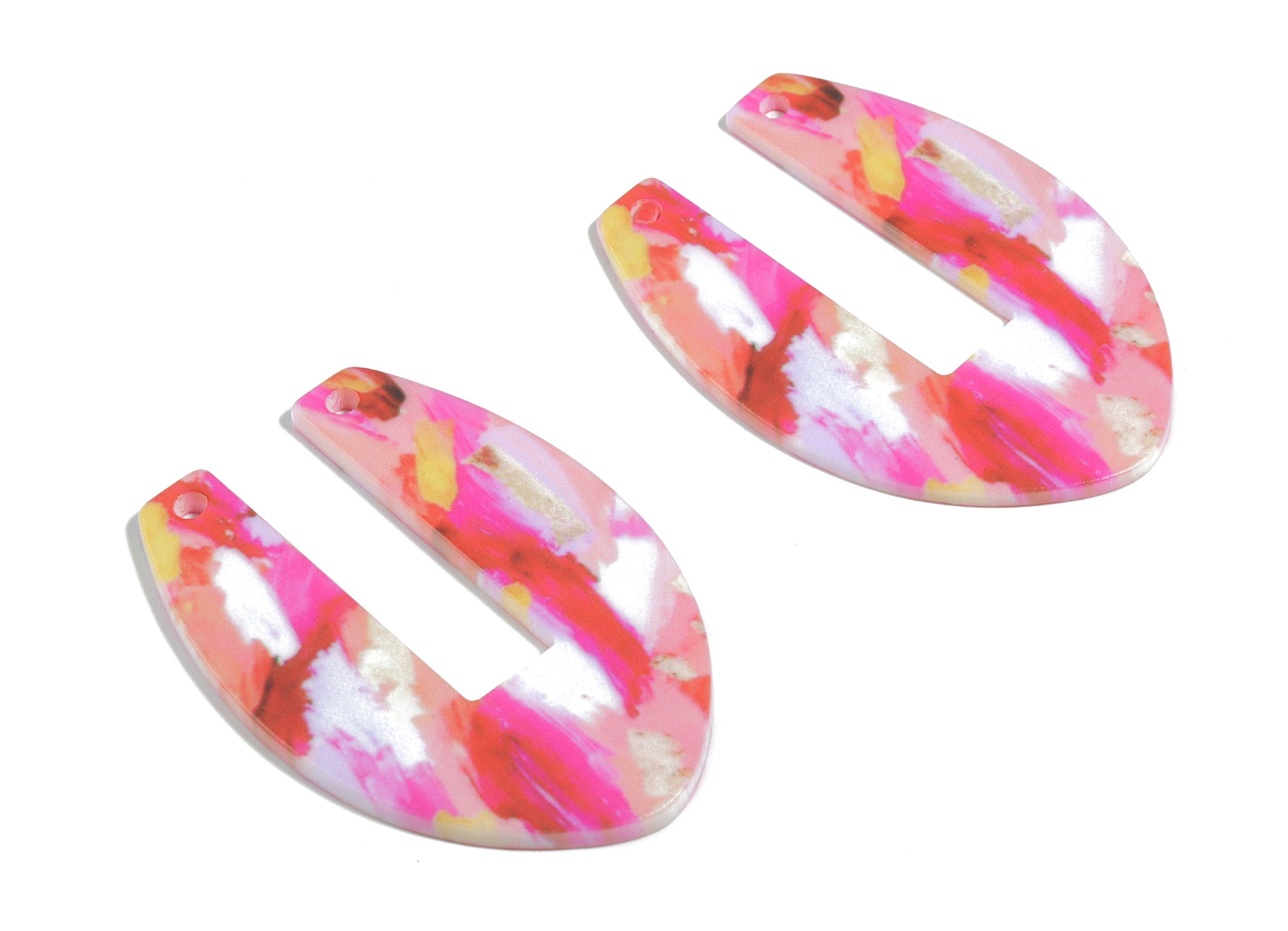 Acrylic U Connector - Printing Geometric Acrylic Charms - Jewelry Supplies - Color Code: B13 - 50.1x35.38x2.39mm - AC1873-B13 - DOMEDBAZAAR